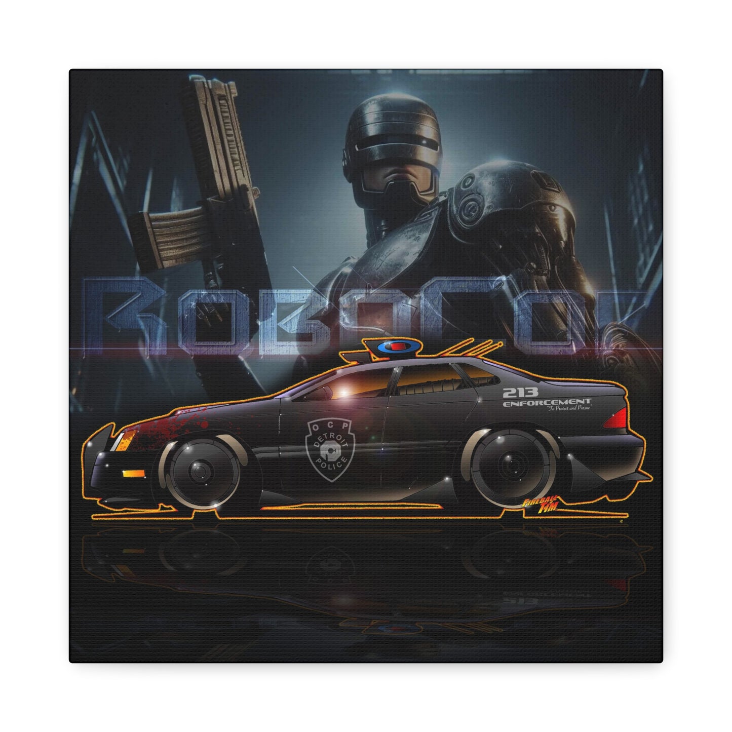 ROBOCOP Taurus Police Car Fireball Art Canvas Wall Print - 12x12