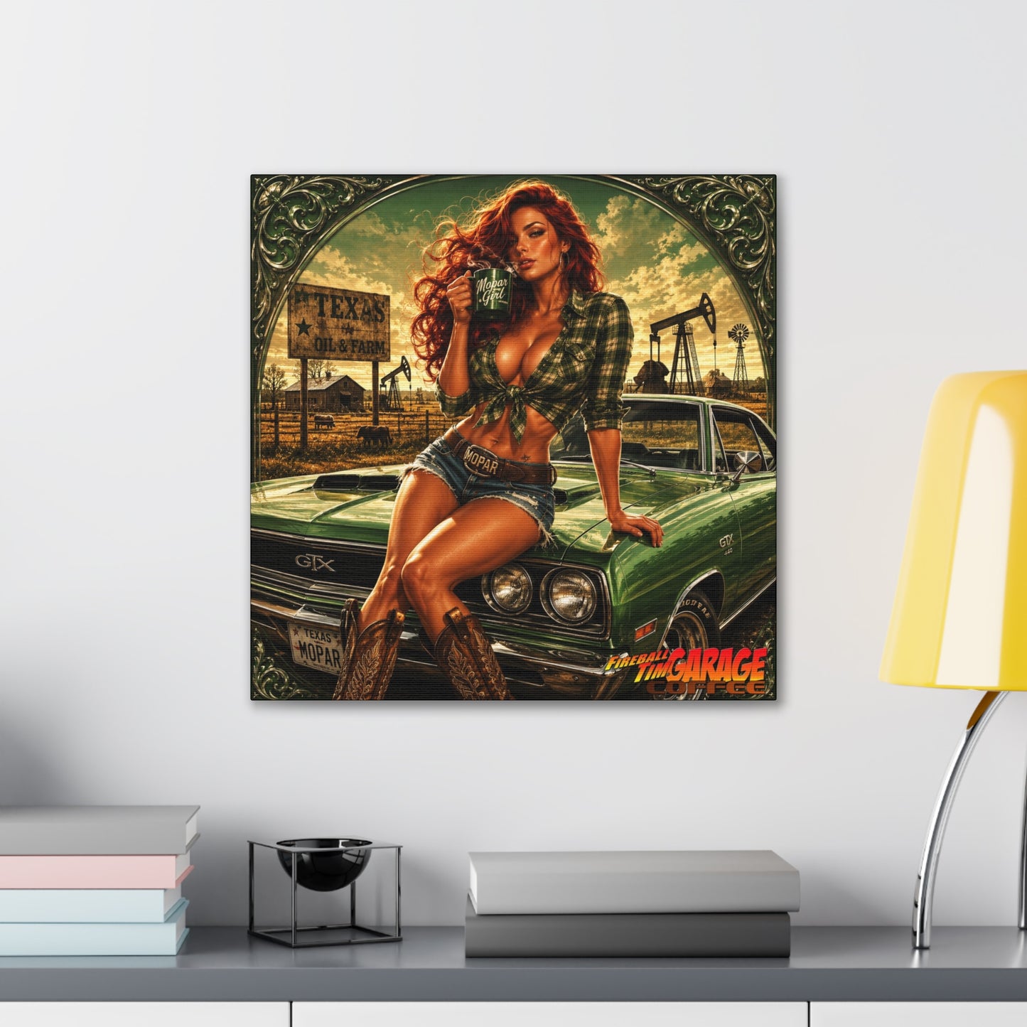 TEXAS BREAKFAST PINUP Collectible Fireball Art Canvas Stretched Print