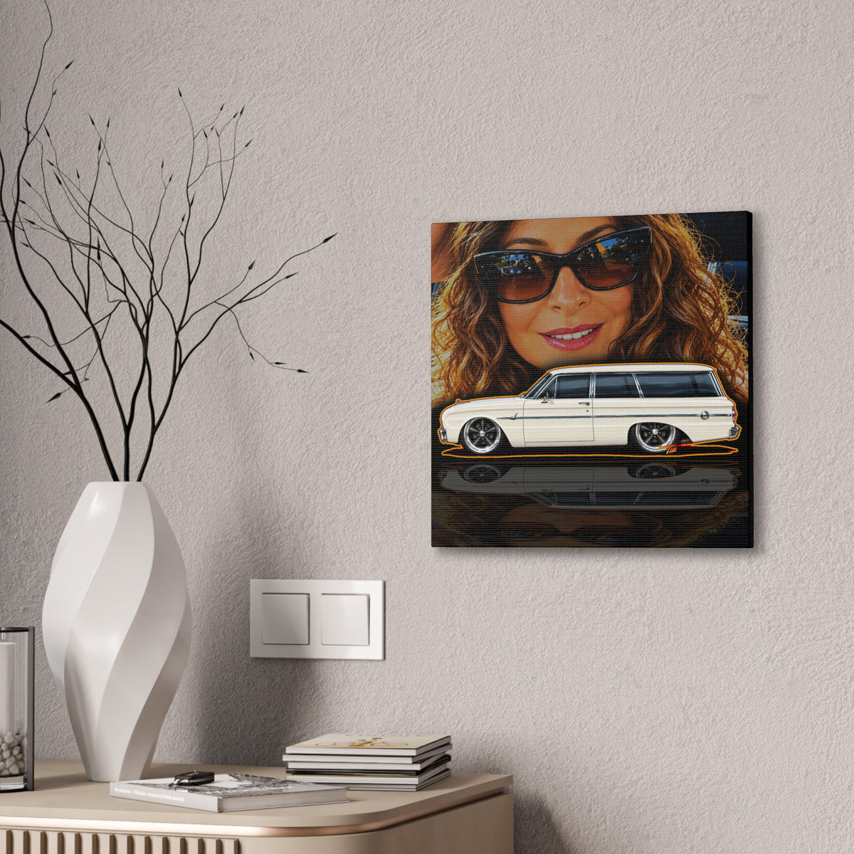 FORD FALCON WAGON Collectible Fireball Art Canvas Stretched Print