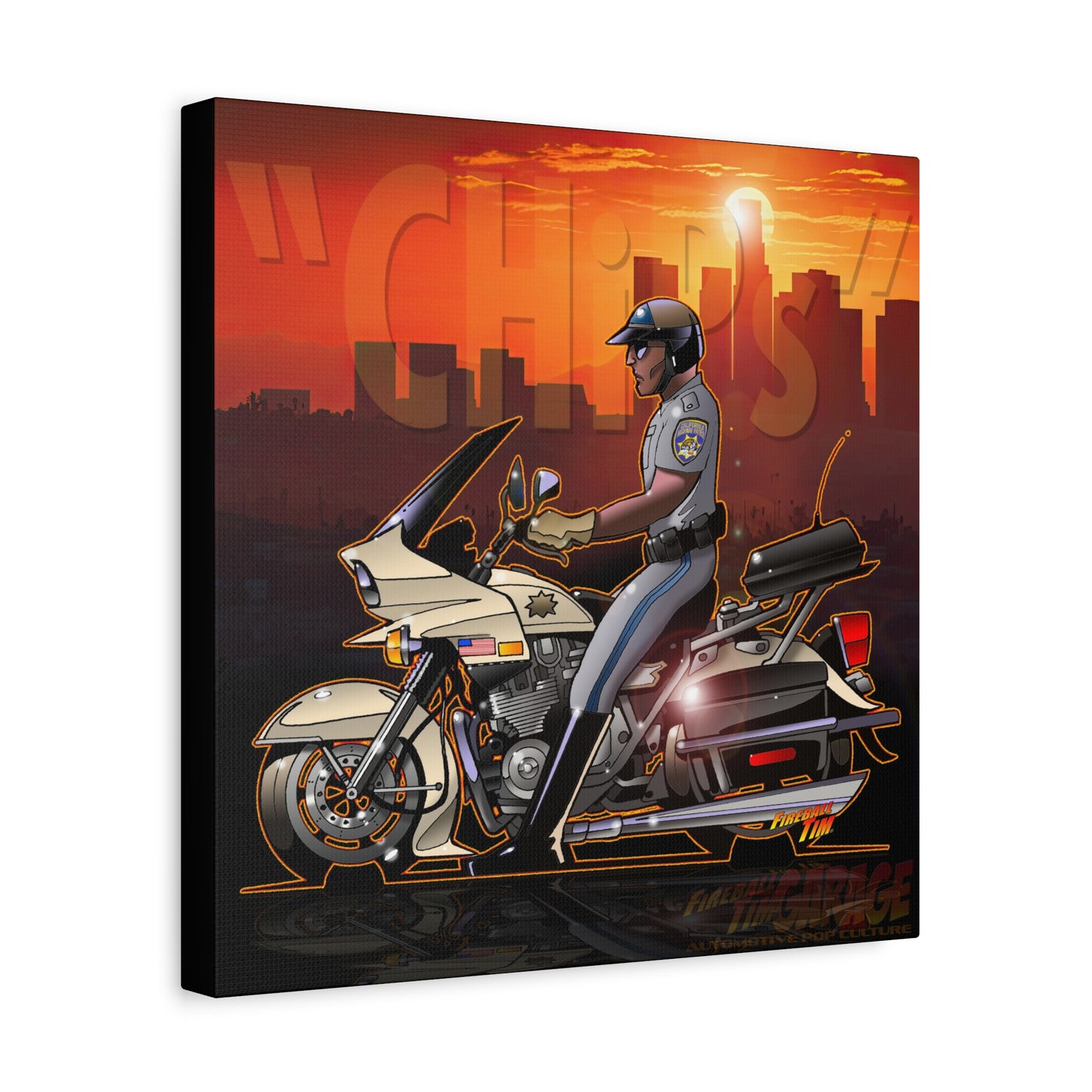 CHiPS TV Show Kawasaki Motorcycle Fireball Art Canvas Print