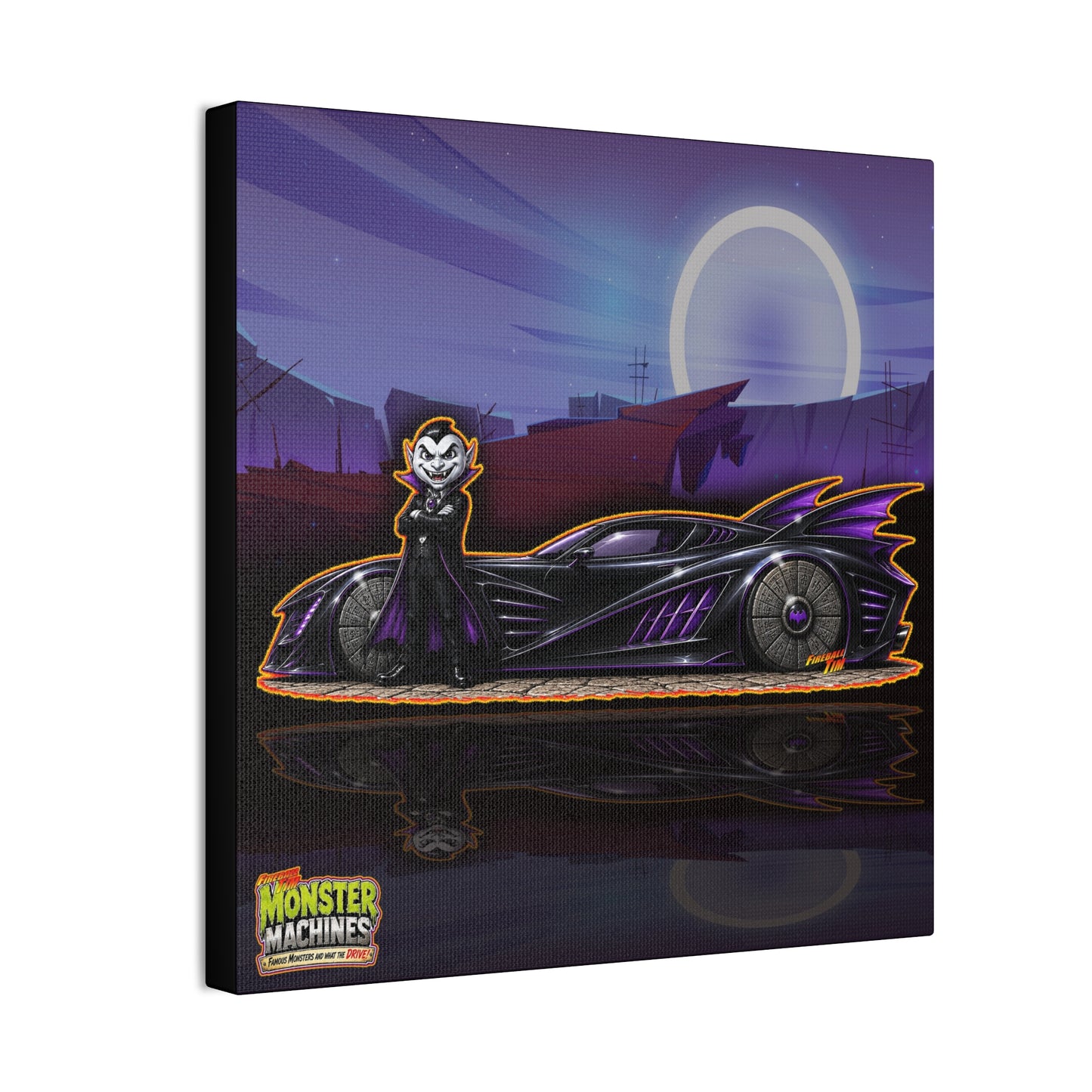MONSTER MACHINES Halloween Count Cruiser Collectible Fireball Art Canvas Stretched Print