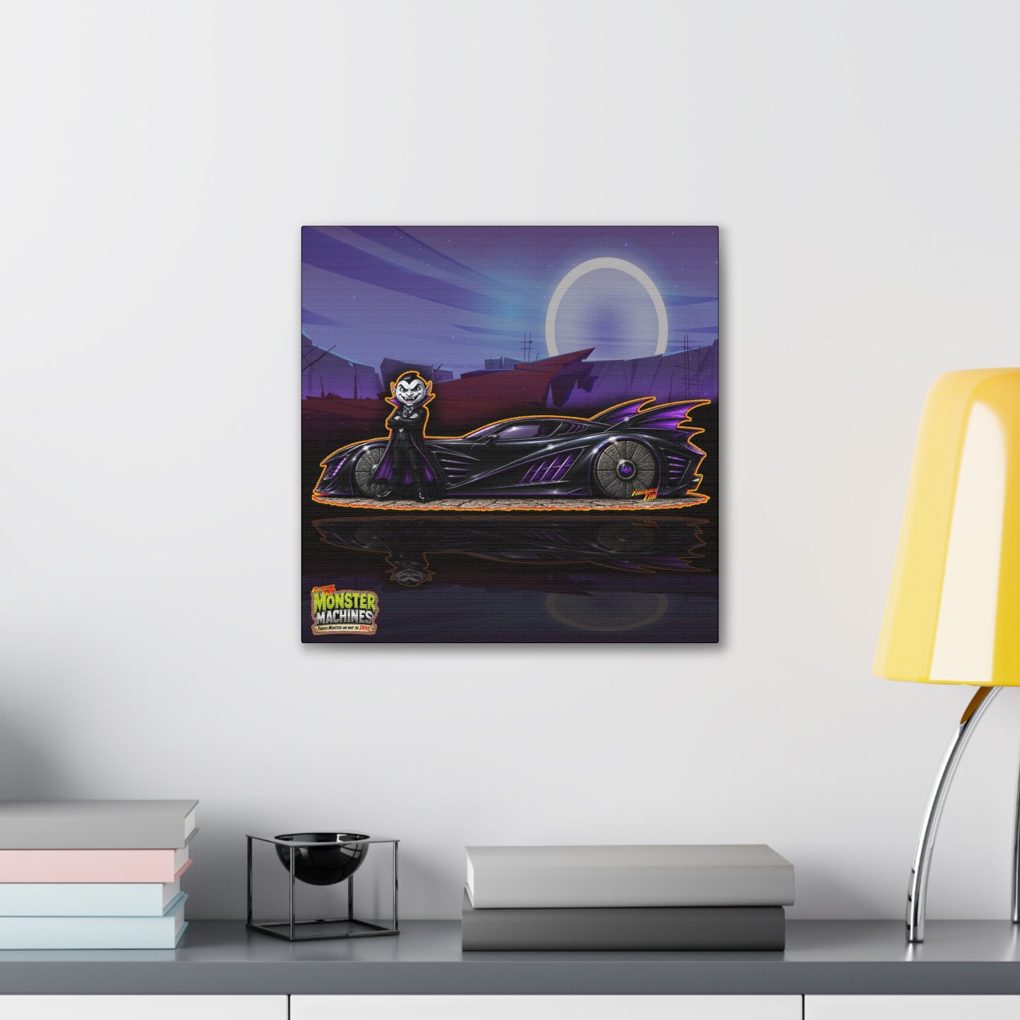 MONSTER MACHINES Halloween Count Cruiser Collectible Fireball Art Canvas Stretched Print