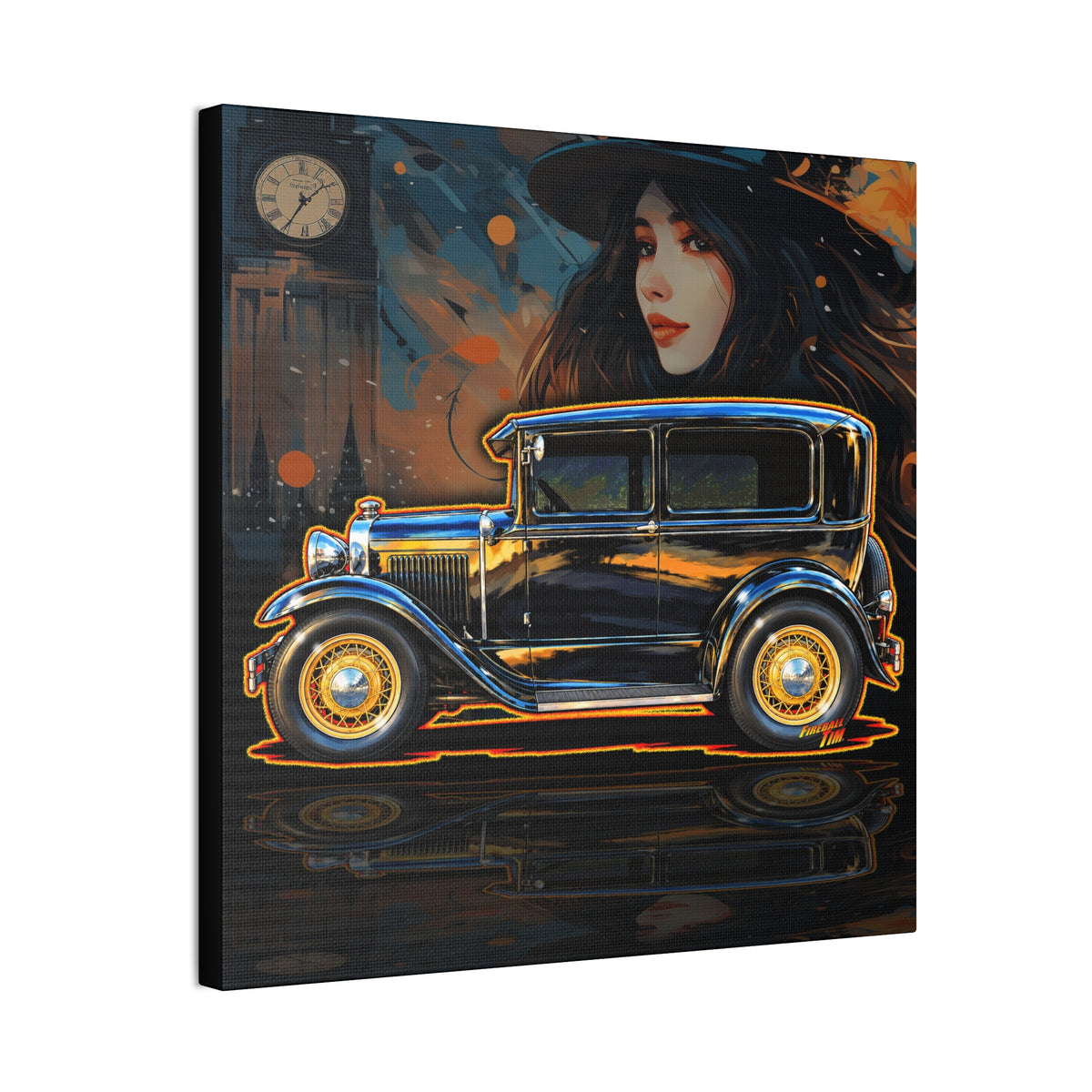 FORD MODEL A 1930 Vintage Collectible Fireball Art Canvas Stretched Print