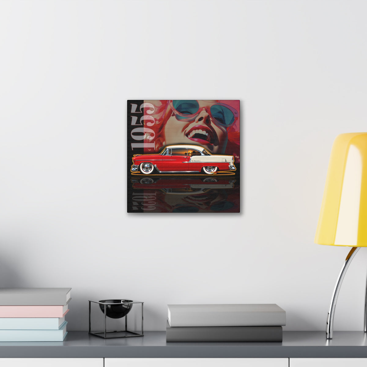 CHEVROLET BEL AIR 1955 Classic Car Collectible Fireball Art Canvas Stretched Print