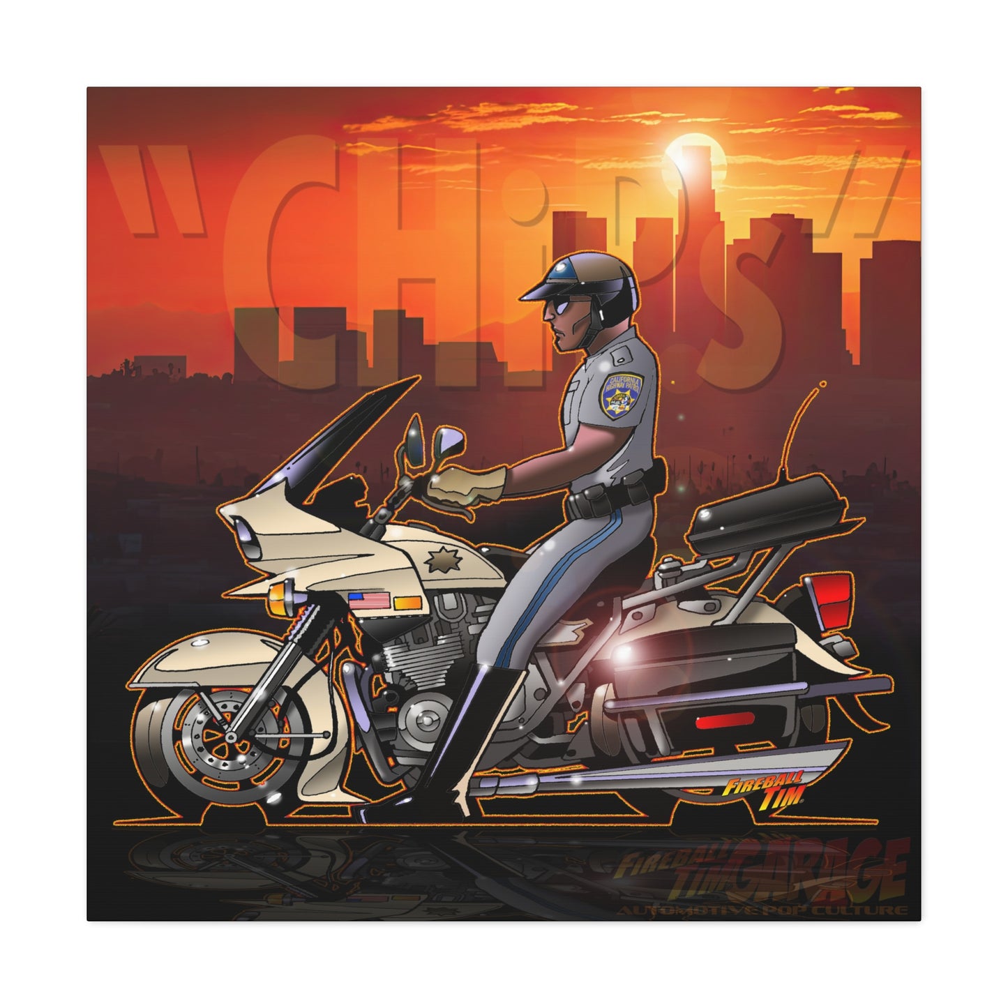 CHiPS TV Show Kawasaki Motorcycle Fireball Art Canvas Print