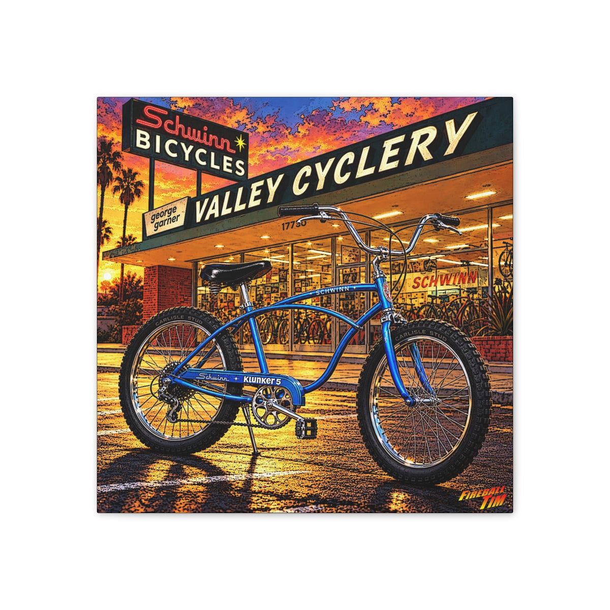 SCHWINN KLUNKER 5 BICYCLE Collectible Fireball Art Canvas Stretched Print