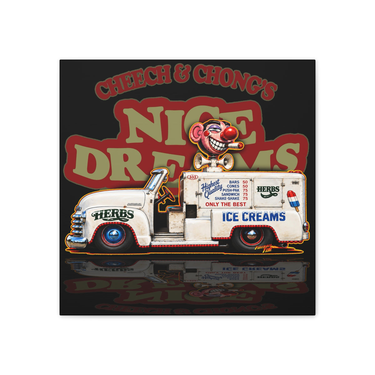 CHEECH & CHONG Nice Dreams Ice Cream Truck Collectible Fireball Art Canvas Stretched Print