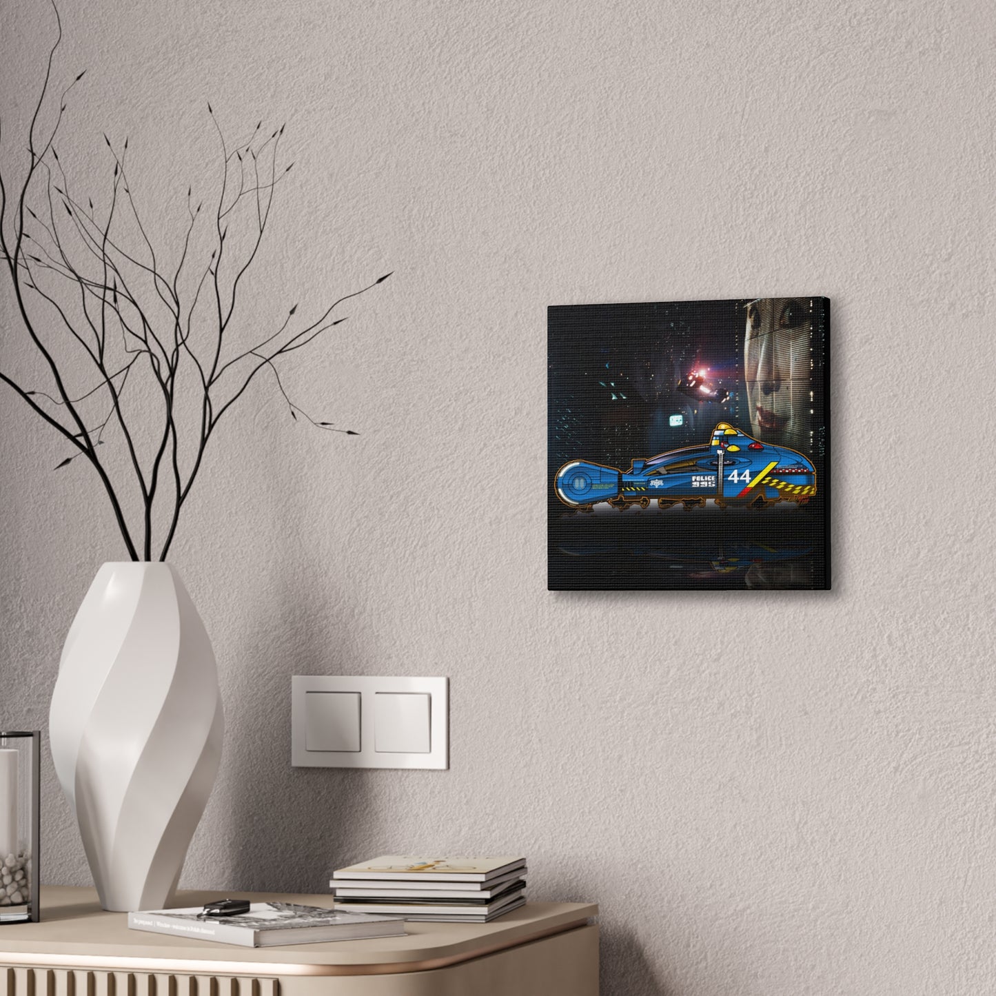 Futuristic BLADE RUNNER Police Hovercraft Canvas Wall Art - Sci-Fi Decor