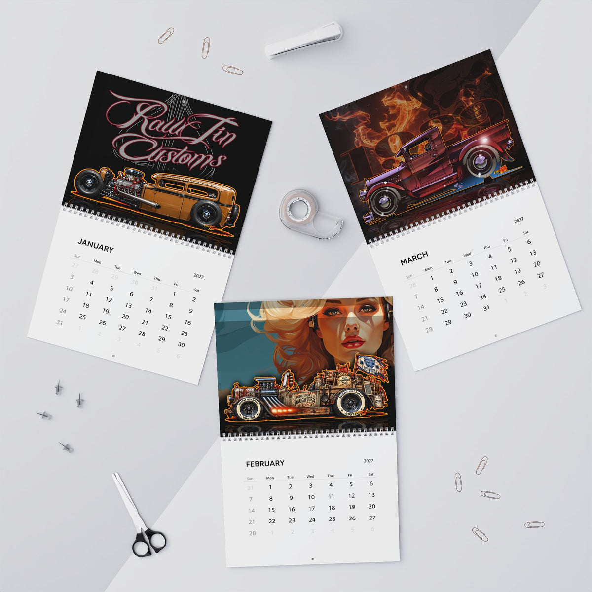 FIREBALL TIM 2027 Hot Rod Art - Wall Calendar 8.5x11
