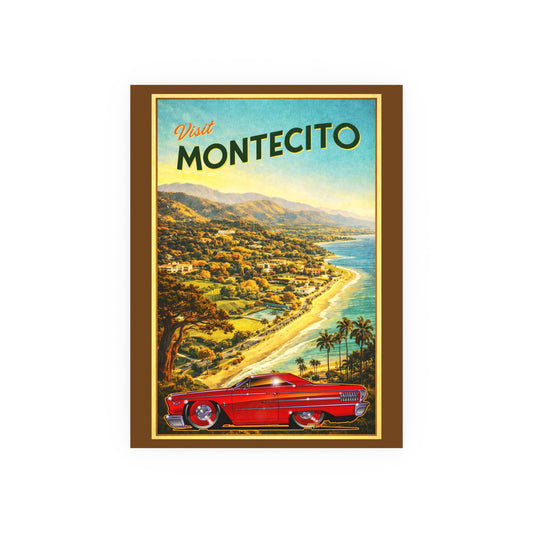 VISIT MONTECITO CALIFORNIA Ford Galaxie 500 Vintage Fireball Art Travel Poster