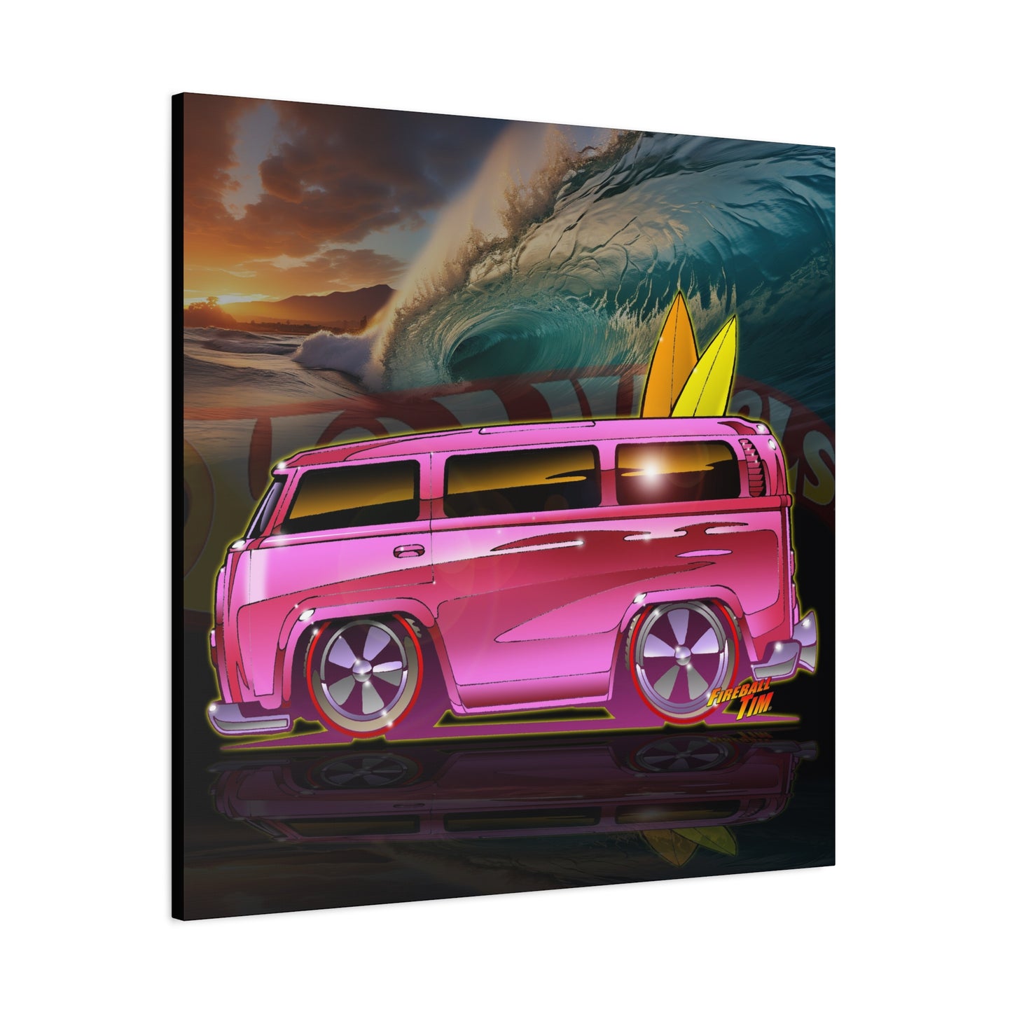 HOT WHEELS PINK BEACH BOMB BUS Fireball Art Canvas Print