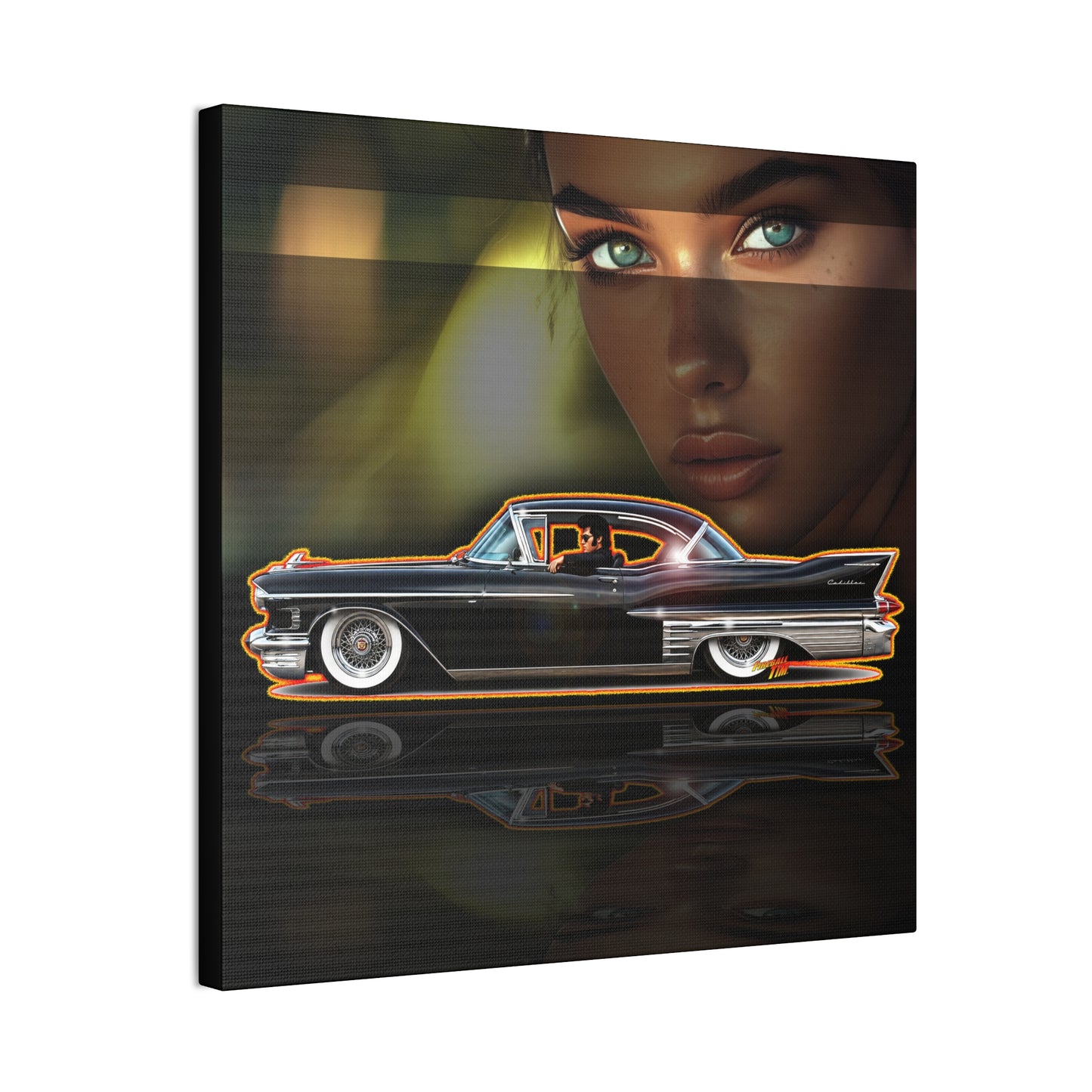 CADILLAC CUSTOM COUPE 1961 Collectible Fireball Art Canvas Stretched Print