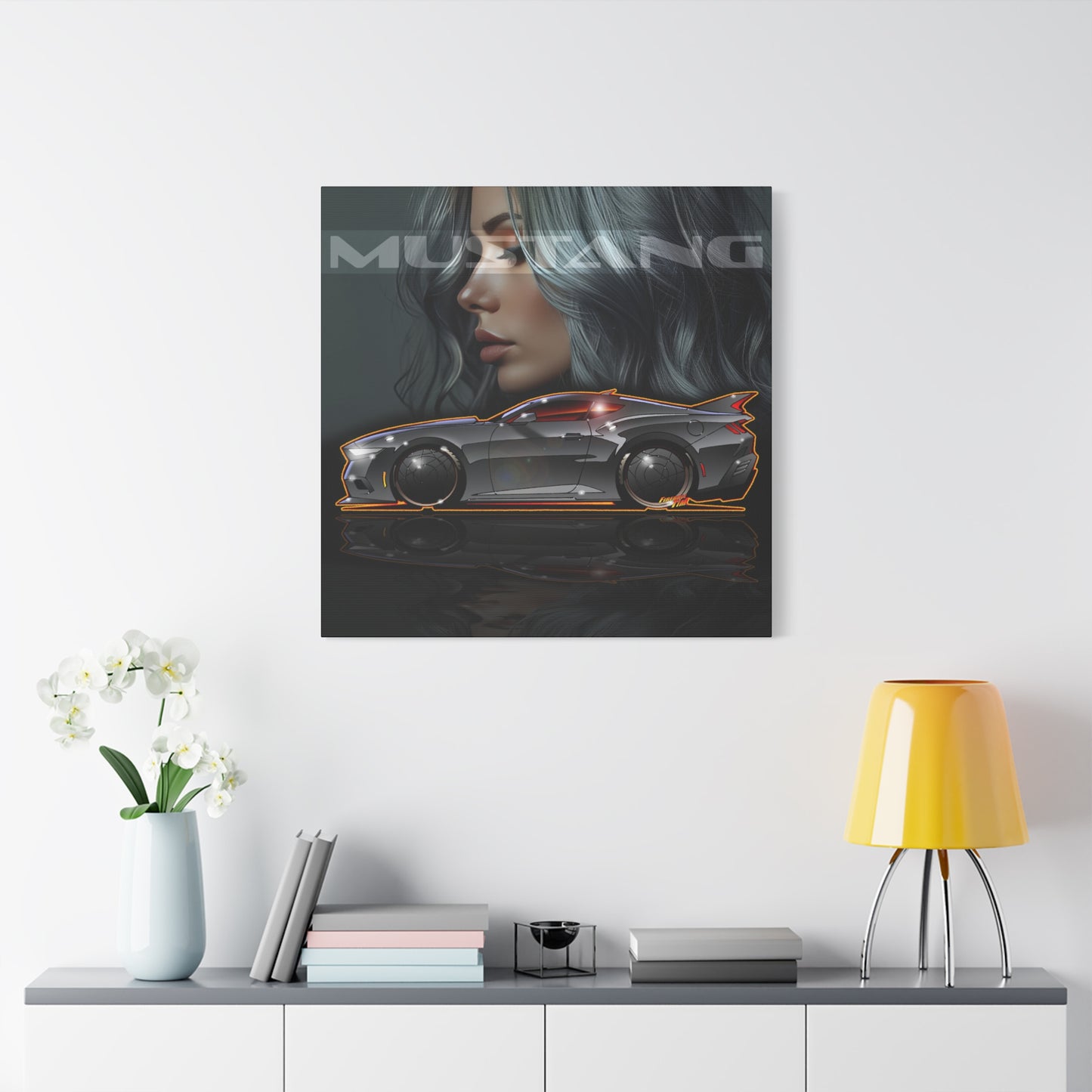 FORD MUSTANG 2025 Silver Streak Fireball Art Canvas Print