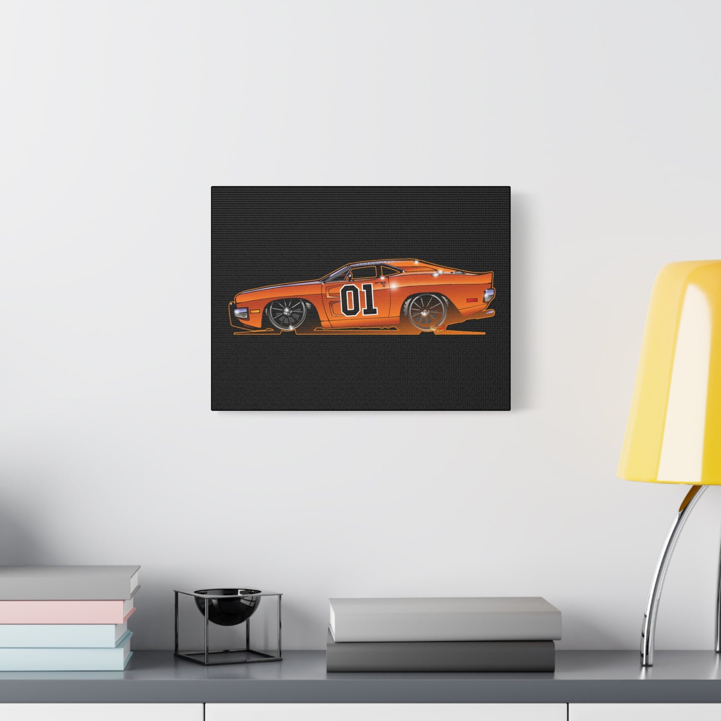 DUKES OF HAZZARD General Lee Dodge Charger Fireball Art Canvas Wall Print