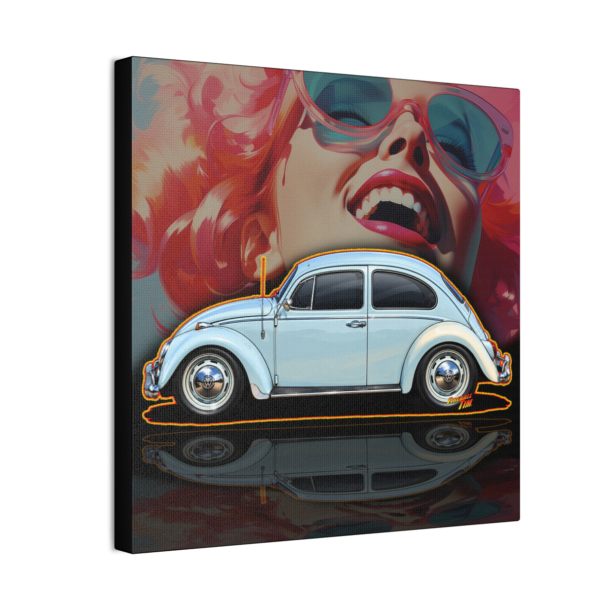 CLASSIC VOLKSWAGEN VW Bug Collectible Fireball Art Canvas Stretched Print