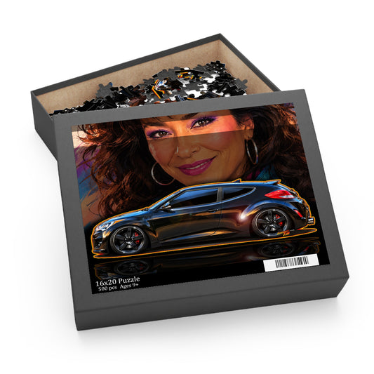 HYUNDAI VELOSTER 2012 Black Betty Collectible Fireball Art Jigsaw Puzzle — Retro Custom Cars (120/252/500‑Piece)