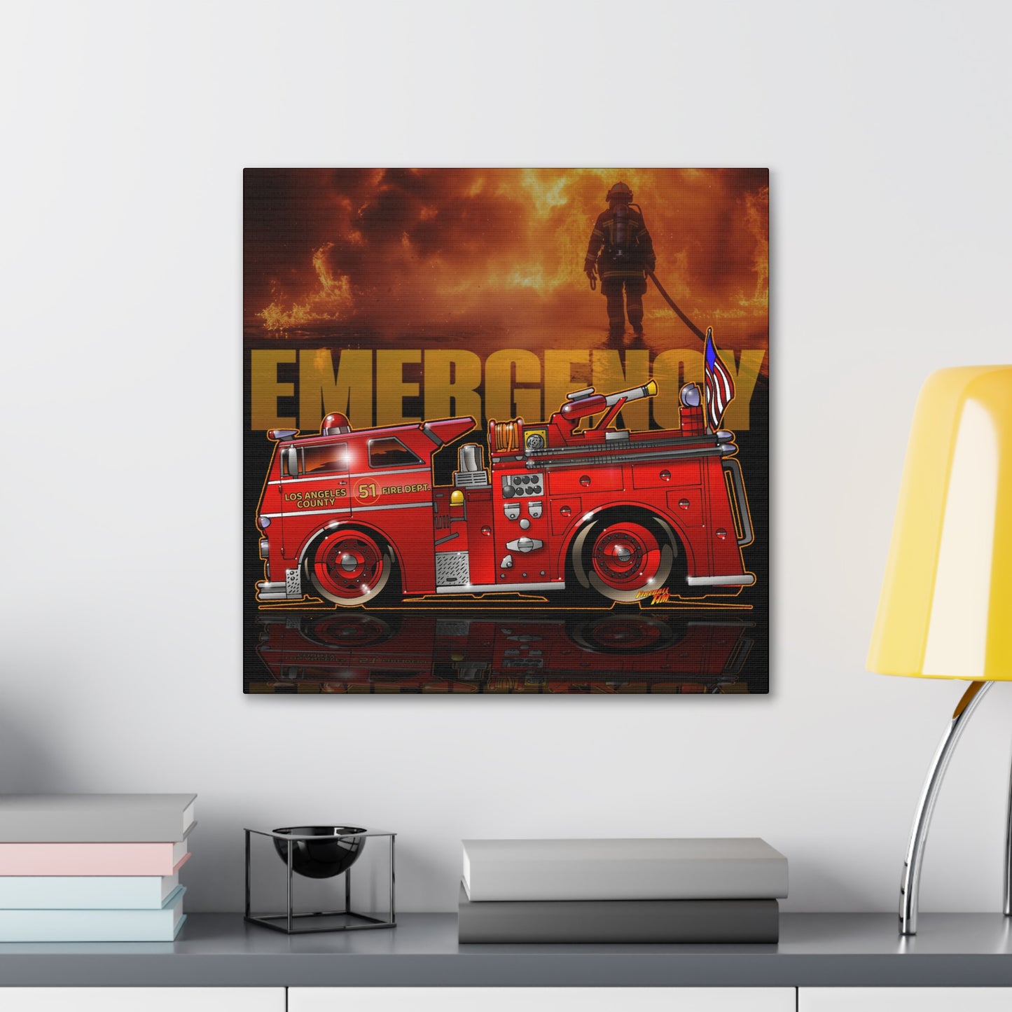 EMERGENCY ENGINE 51 MASTERPRINT Fire Engine Concept Art Canvas Print 3 Sizes