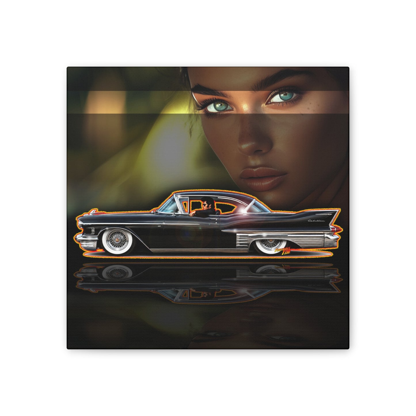 CADILLAC CUSTOM COUPE 1961 Collectible Fireball Art Canvas Stretched Print