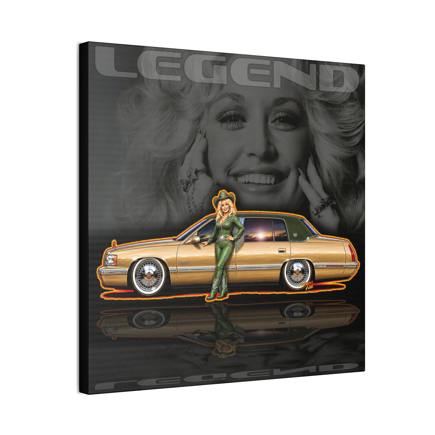 DOLLY PARTON TRIBUTE 1997 Cadillac DeVille Collectible Fireball Art Canvas Stretched Print