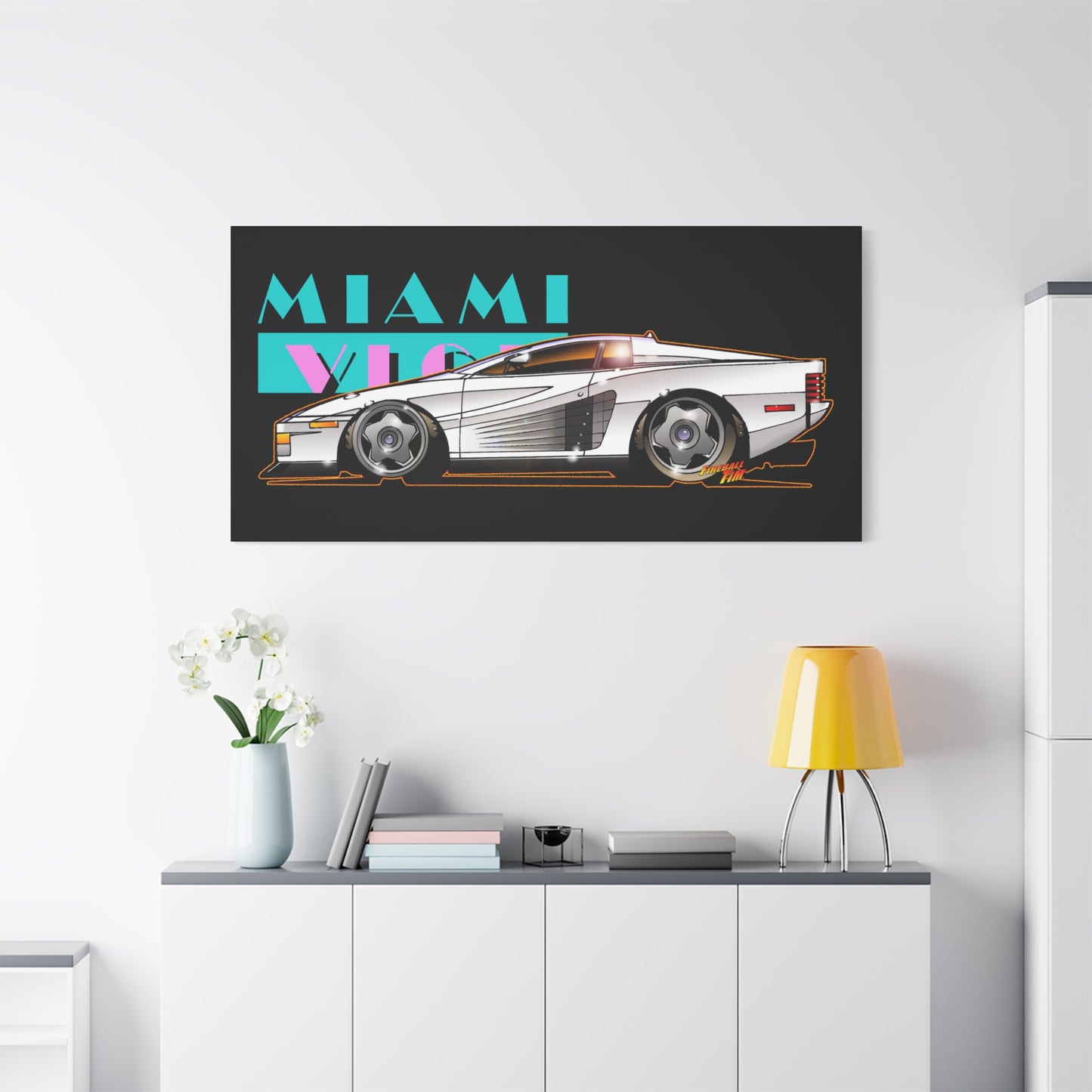 MIAMI VICE FERRARI TESTAROSSA Fireball Canvas Art Wall Print