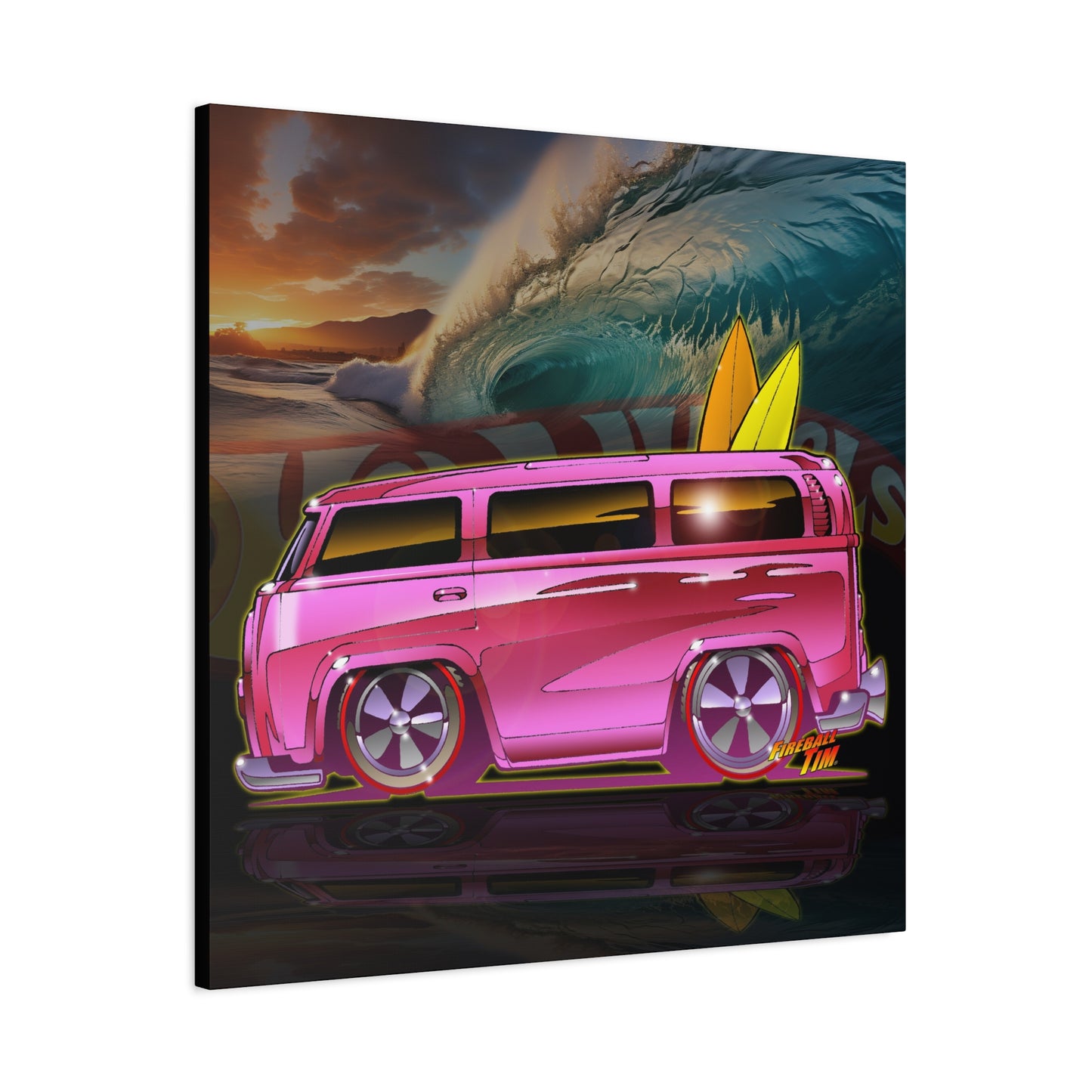 HOT WHEELS PINK BEACH BOMB BUS Fireball Art Canvas Print