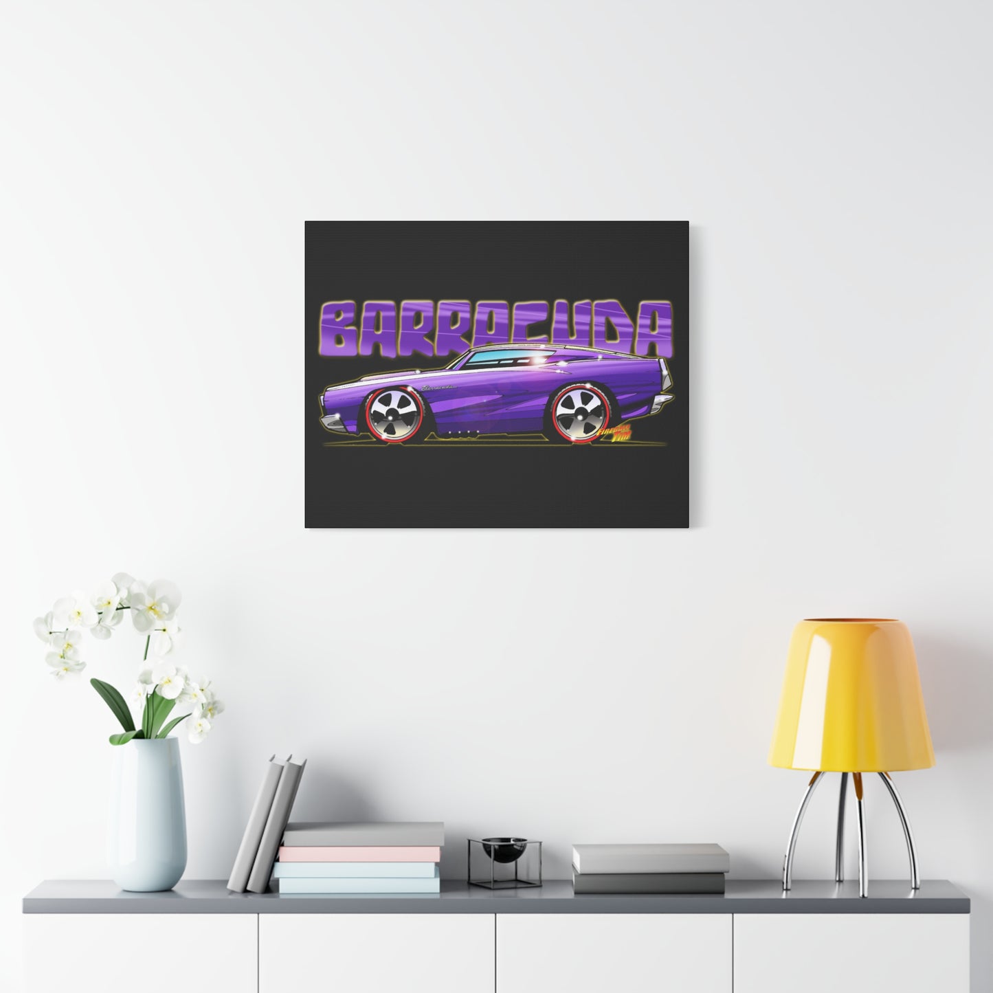 PLYMOUTH BARRACUDA Fireball Art Canvas Wall Print