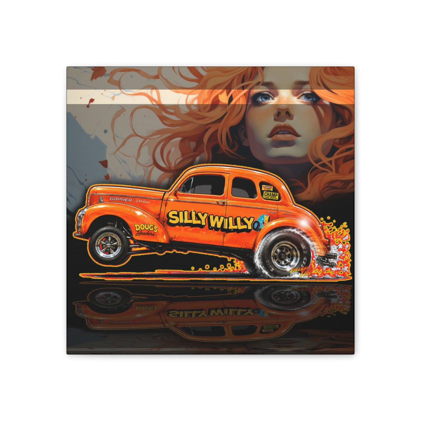 SILLY WILLER HOT ROD GASSER Collectible Fireball Art Canvas Stretched Print