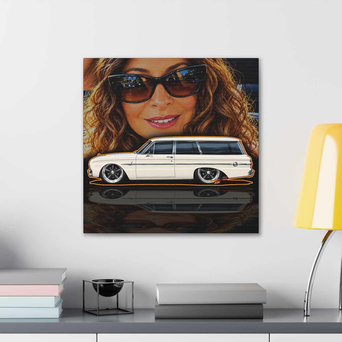 FORD FALCON WAGON Collectible Fireball Art Canvas Stretched Print