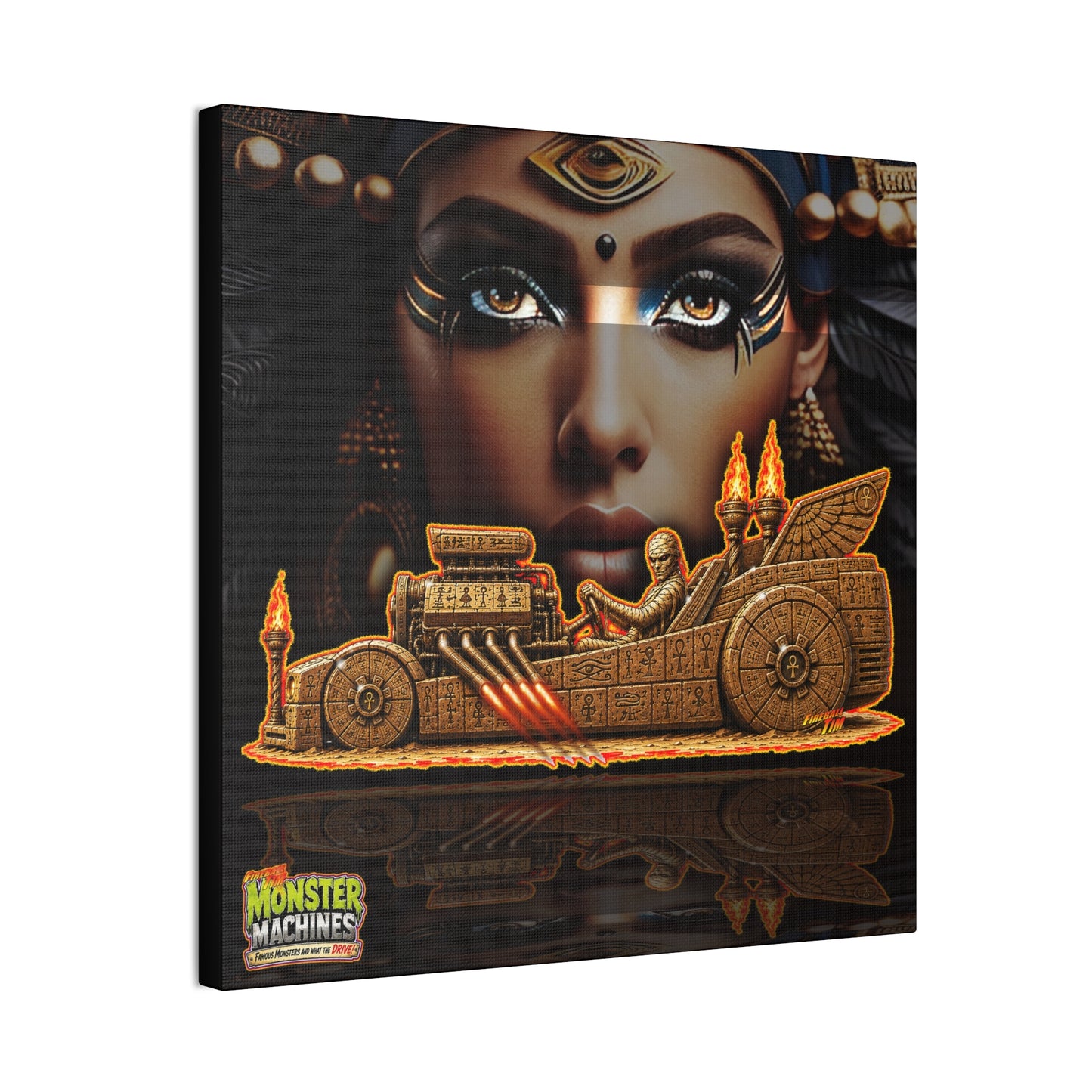 MONSTER MACHINES The Mummy Halloween Collectible Fireball Art Canvas Stretched Print