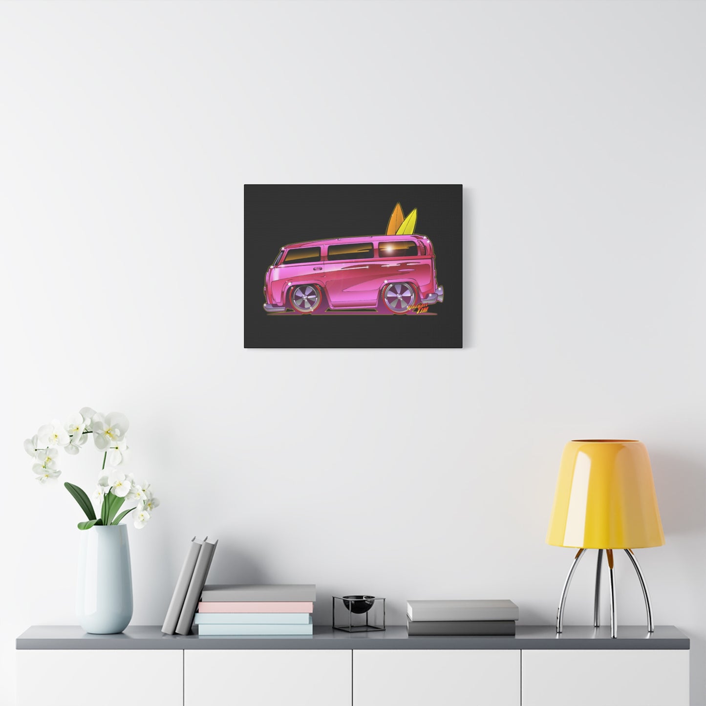 HOT WHEELS PINK BEACH BOMB BUS Fireball Art Canvas Print