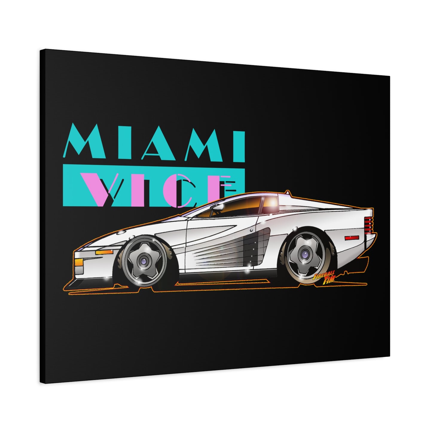 MIAMI VICE FERRARI TESTAROSSA Fireball Canvas Art Wall Print