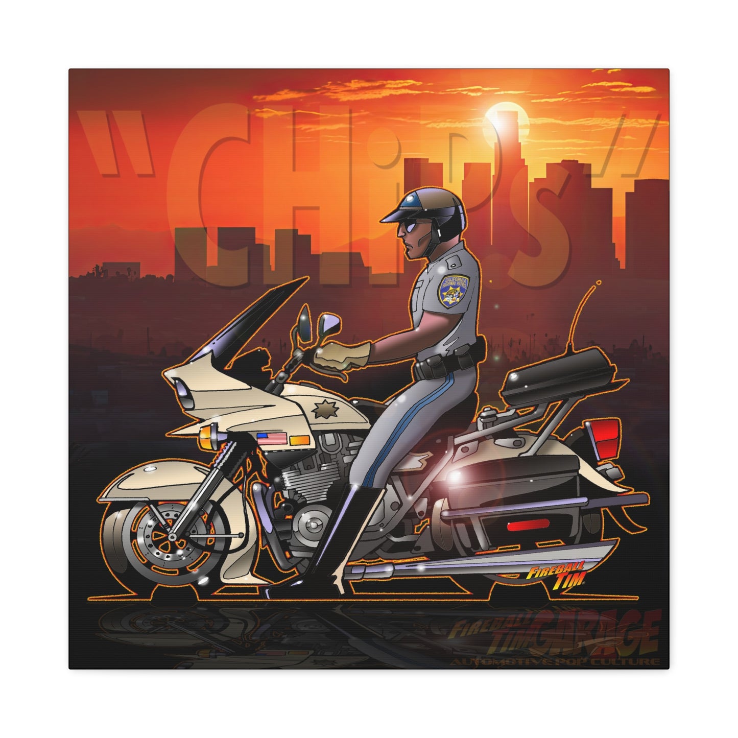 CHiPS TV Show Kawasaki Motorcycle Fireball Art Canvas Print