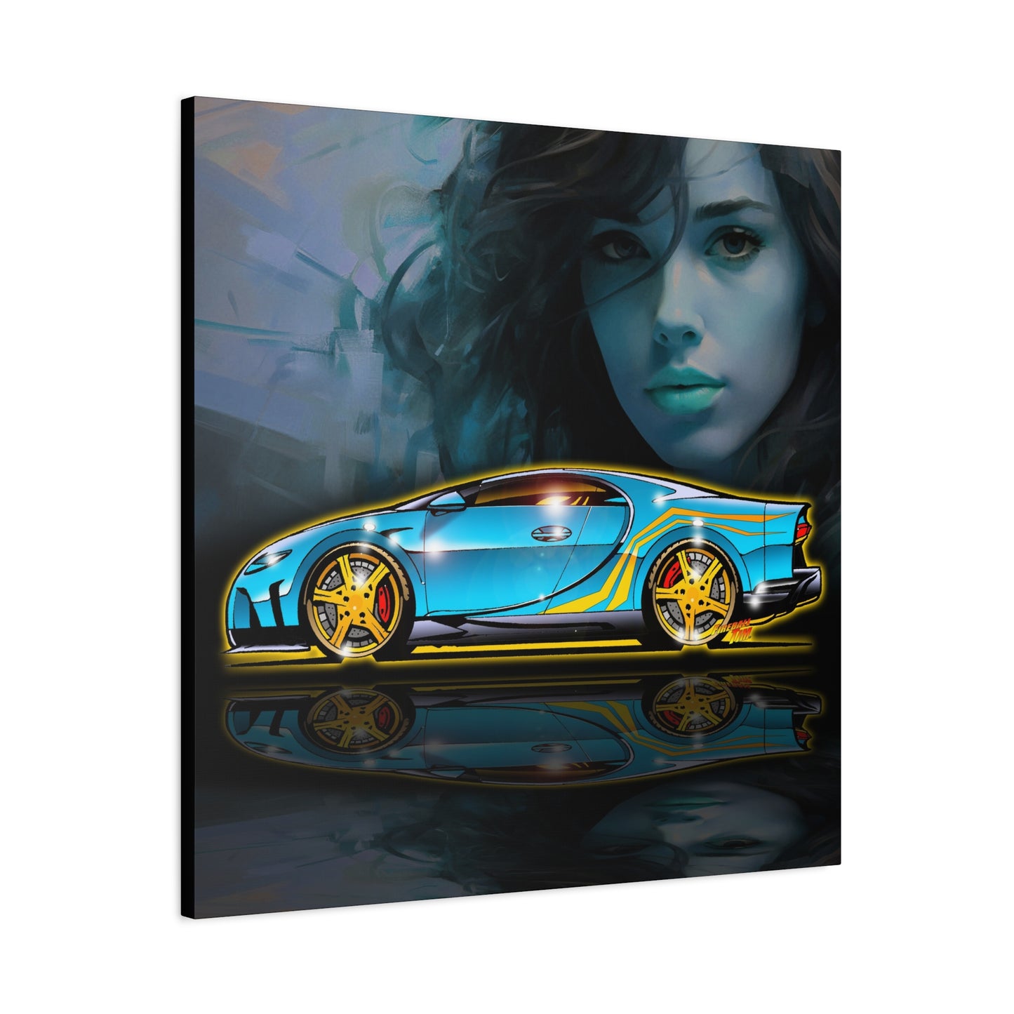 BUGATTI CHIRON Hypercar Fireball Art Canvas Wall Print