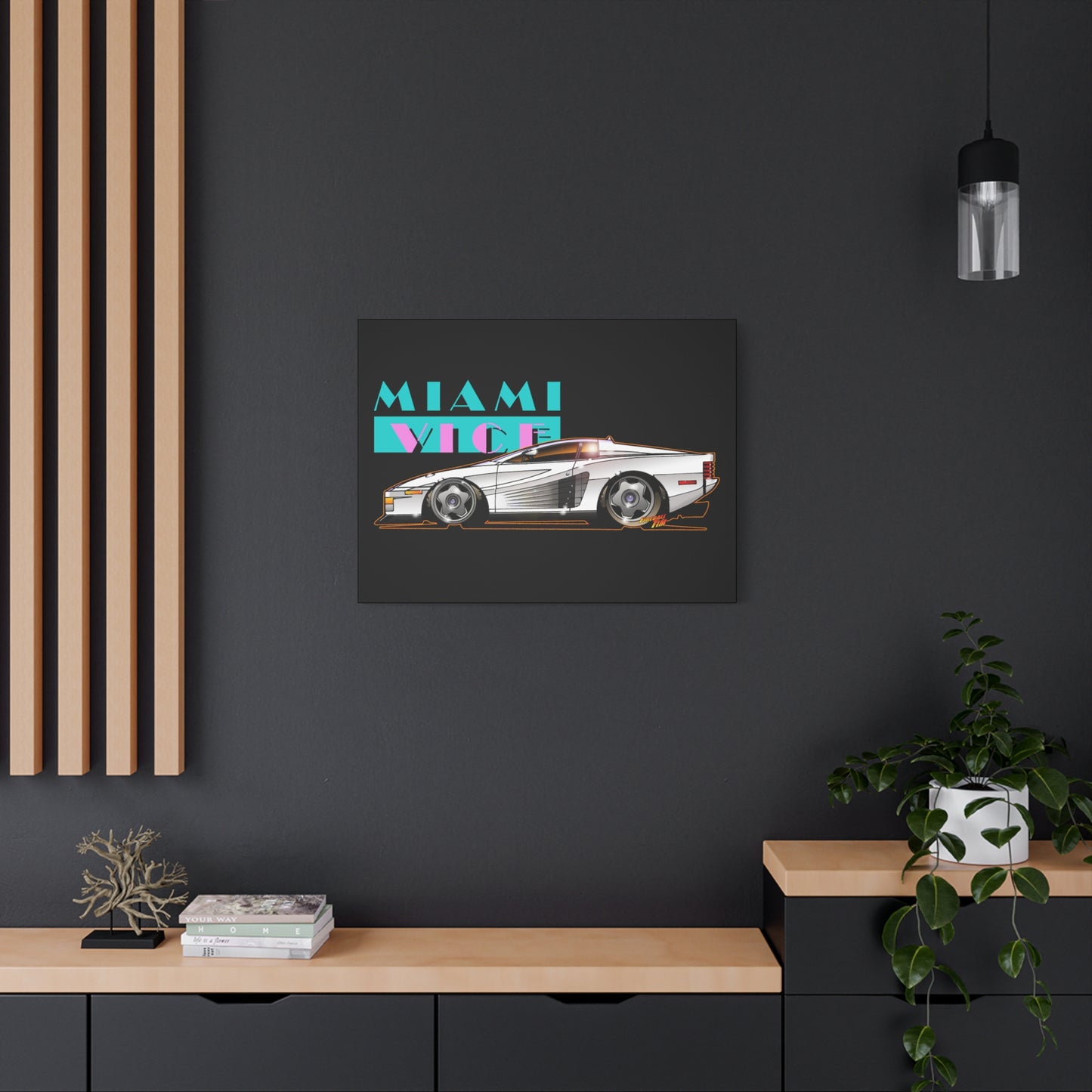MIAMI VICE FERRARI TESTAROSSA Fireball Canvas Art Wall Print