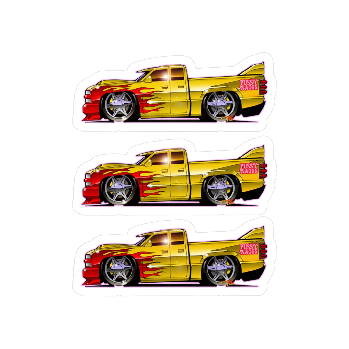 KILL BILL PUSSY WAGON Chevy Pickup Truck Fireball Art Vinyl Decal Set