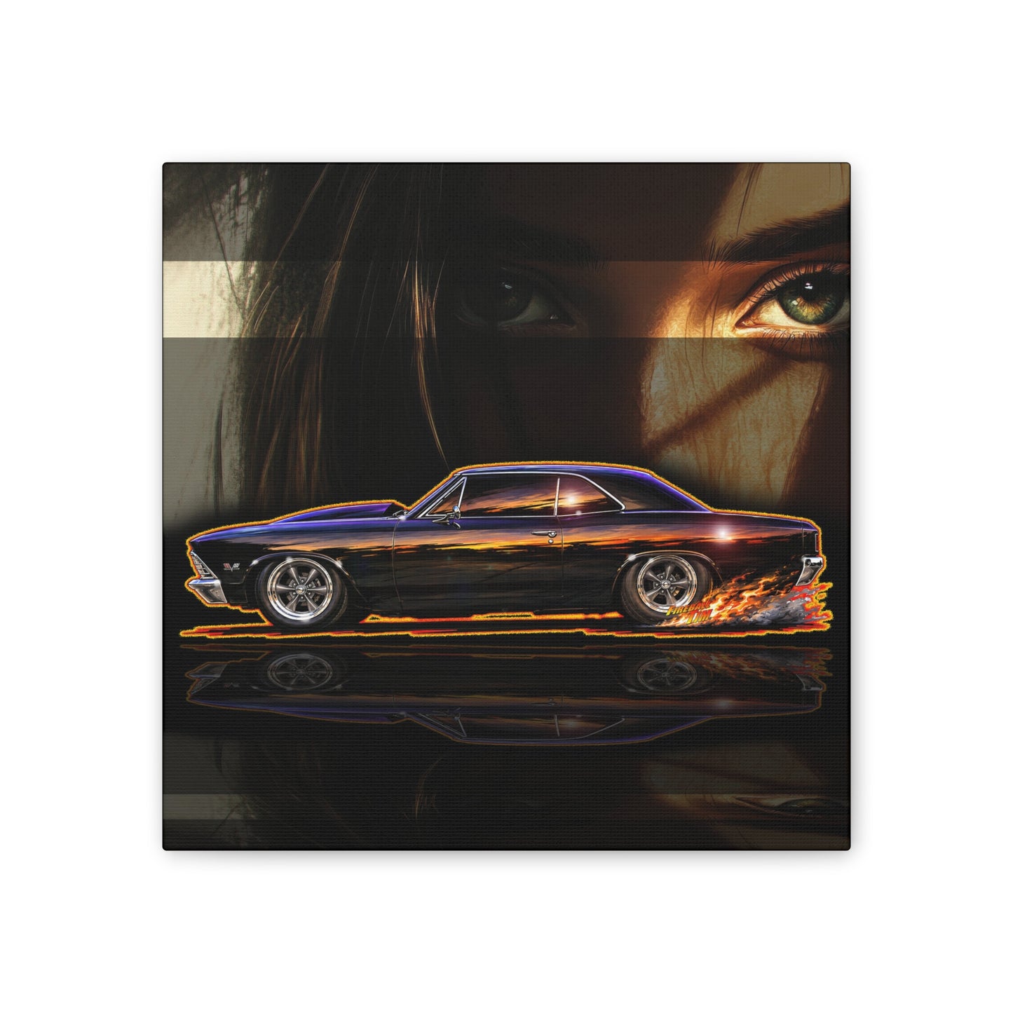 CHEVROLET CHEVY CHEVELLE 1966 Collectible Fireball Art Canvas Stretched Print