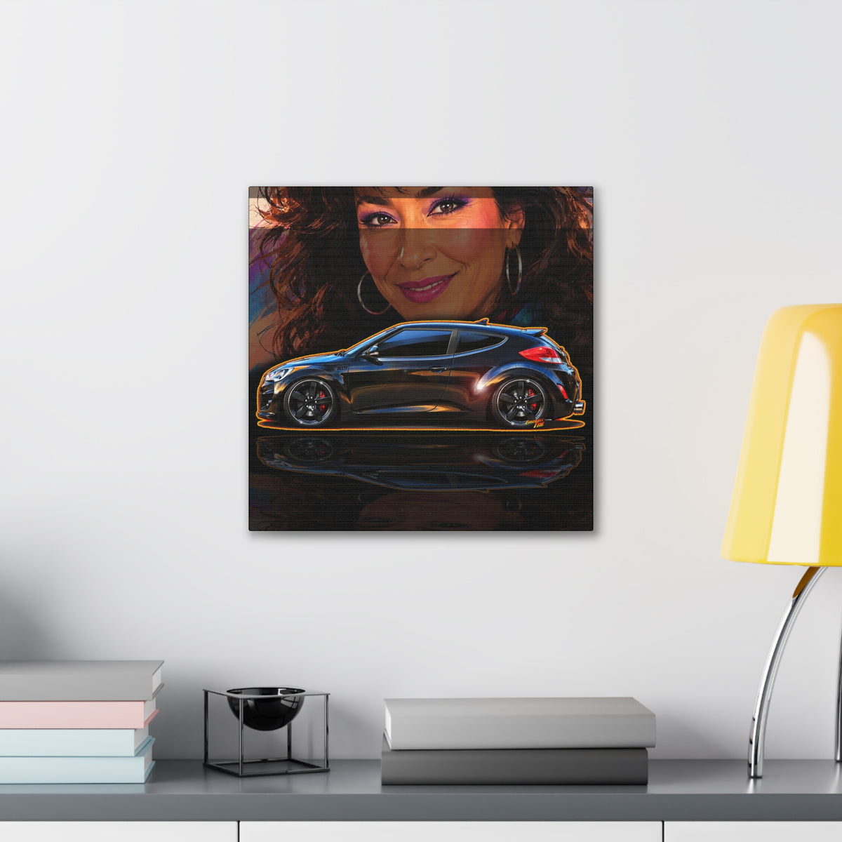 HYUNDAI VELOSTER 2012 Black Betty Collectible Fireball Art Canvas Stretched Print