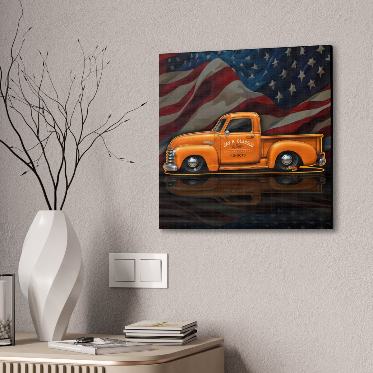CHEVROLET 1949 C1500 PICKUP TRUCK Collectible Fireball Art Canvas Stretched Print