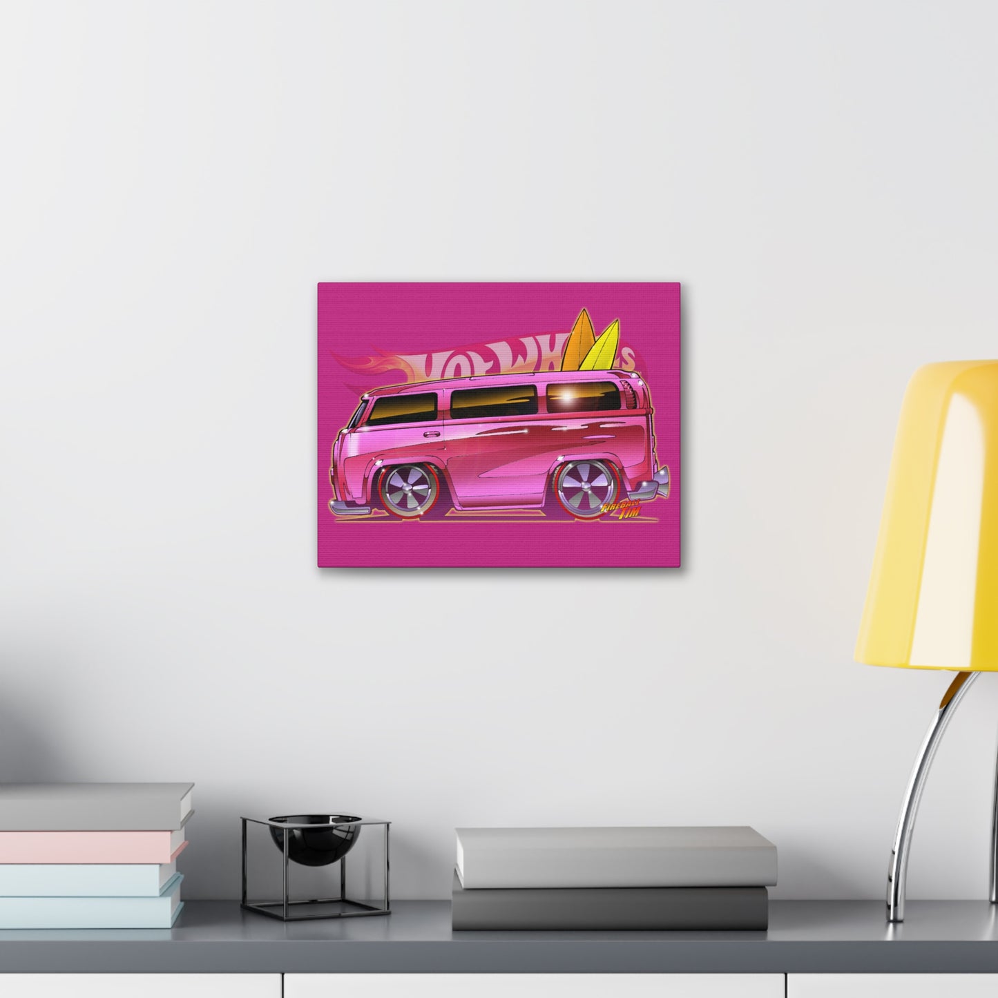 Hot Wheels PINK BEACH BOMB VW Bus Canvas Gallery Art Print 11x14