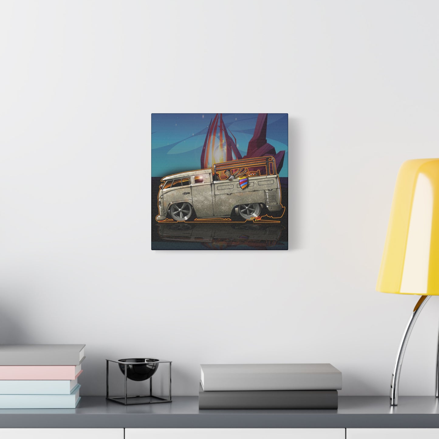 CUSTOM ED FOX VW BUS NOOKIE WAGON Fireball Canvas Art Wall Print - 12x12