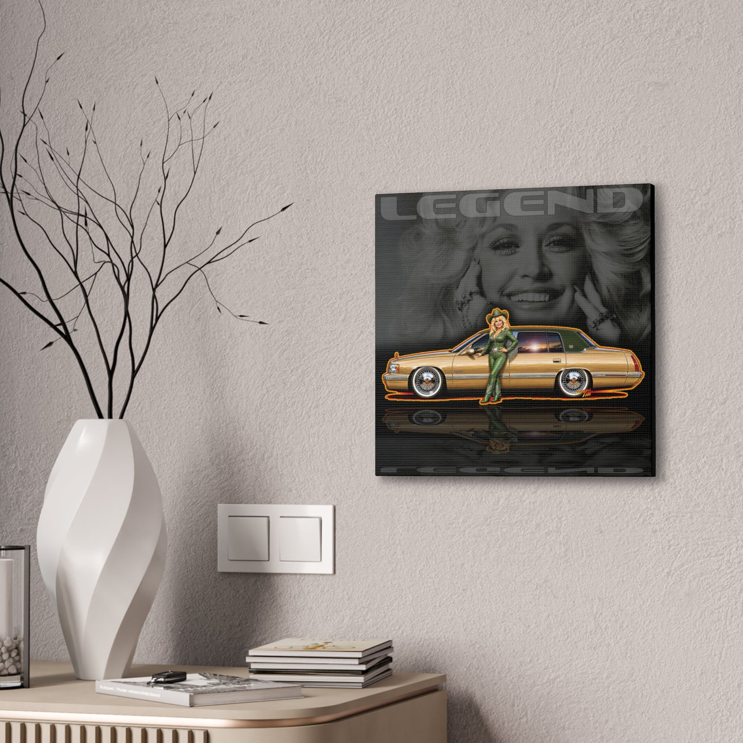 DOLLY PARTON TRIBUTE 1997 Cadillac DeVille Collectible Fireball Art Canvas Stretched Print