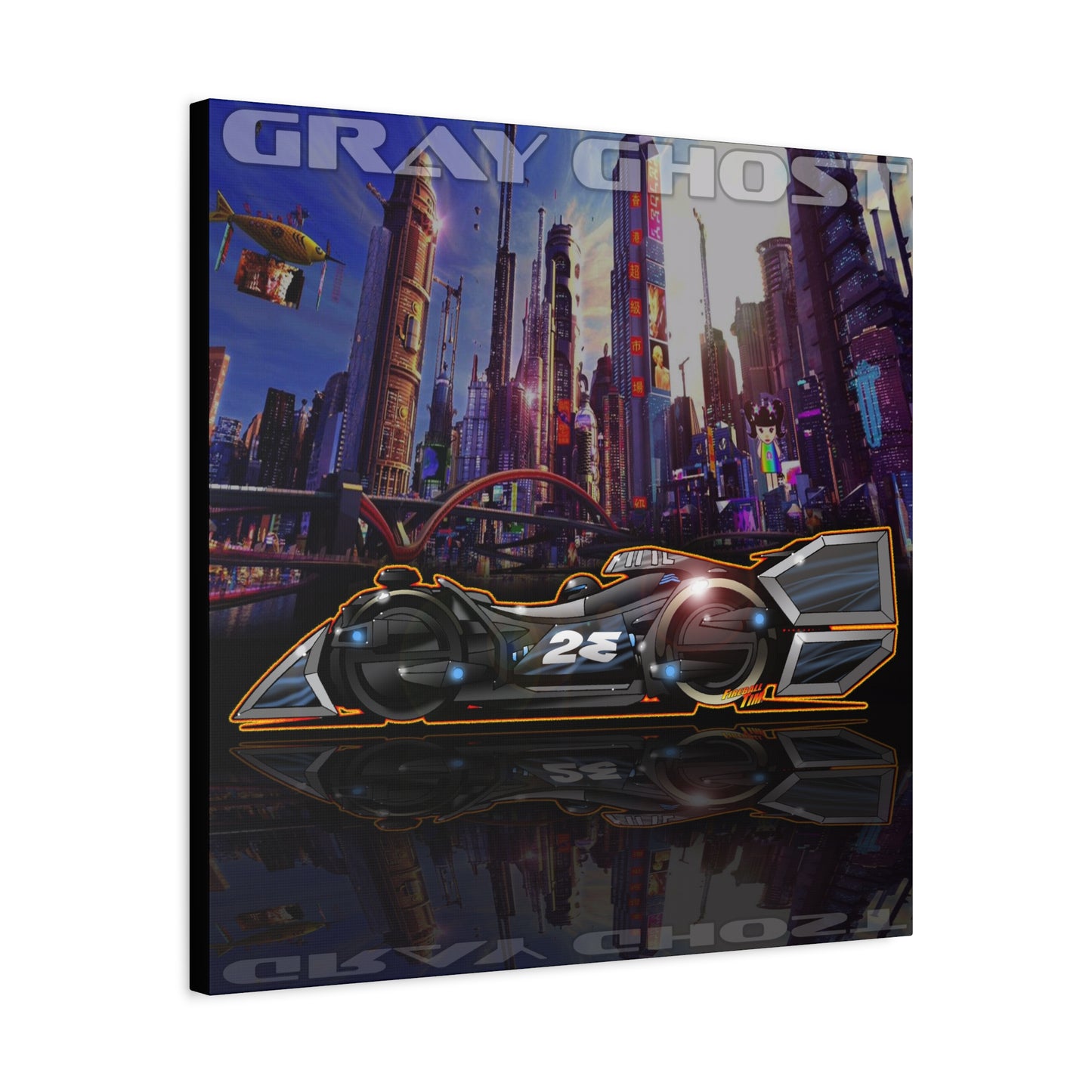 SPEED RACER GRAY GHOST Race Car Fireball Art Canvas Print
