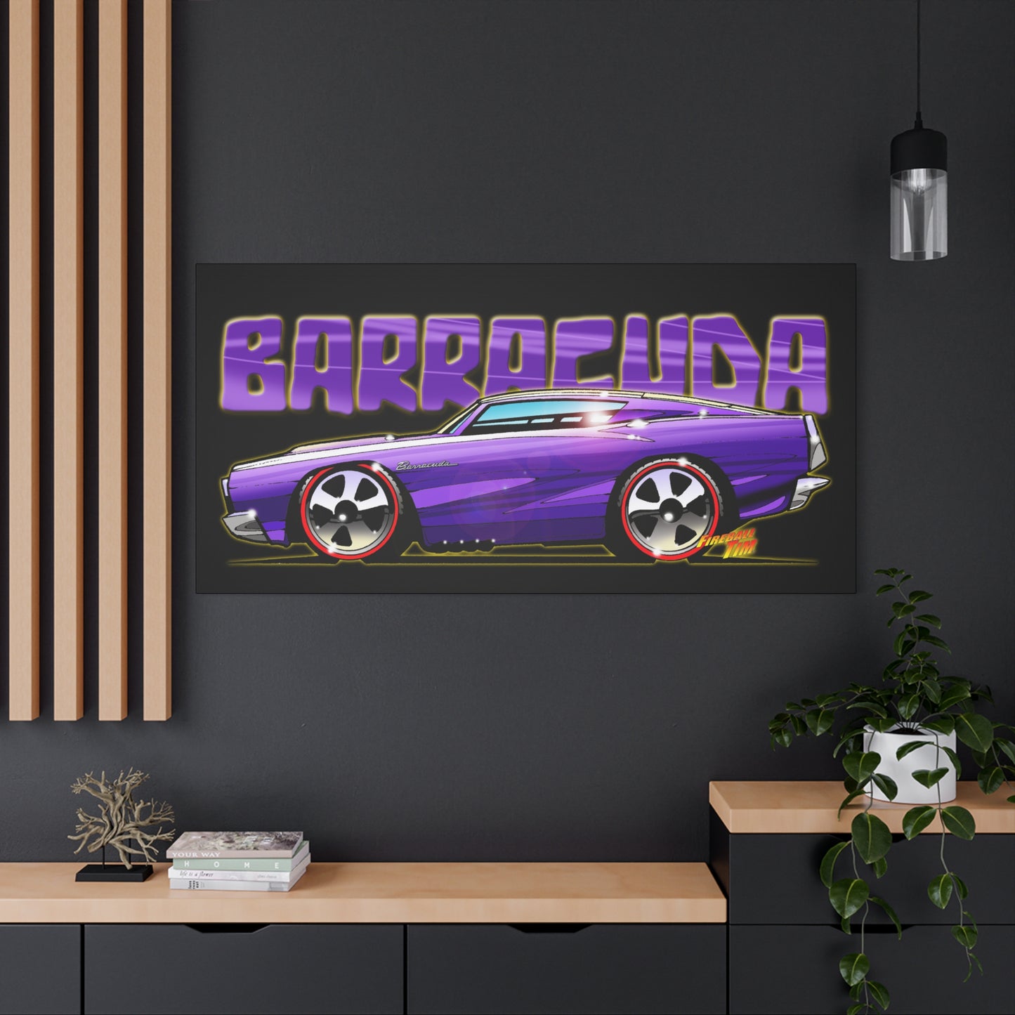 PLYMOUTH BARRACUDA Fireball Art Canvas Wall Print