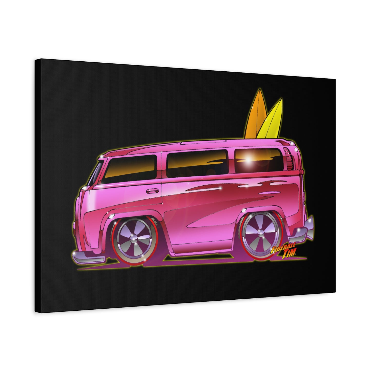 HOT WHEELS PINK BEACH BOMB BUS Fireball Art Canvas Print