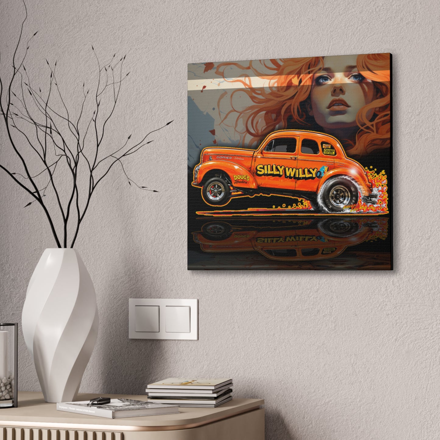 SILLY WILLER HOT ROD GASSER Collectible Fireball Art Canvas Stretched Print
