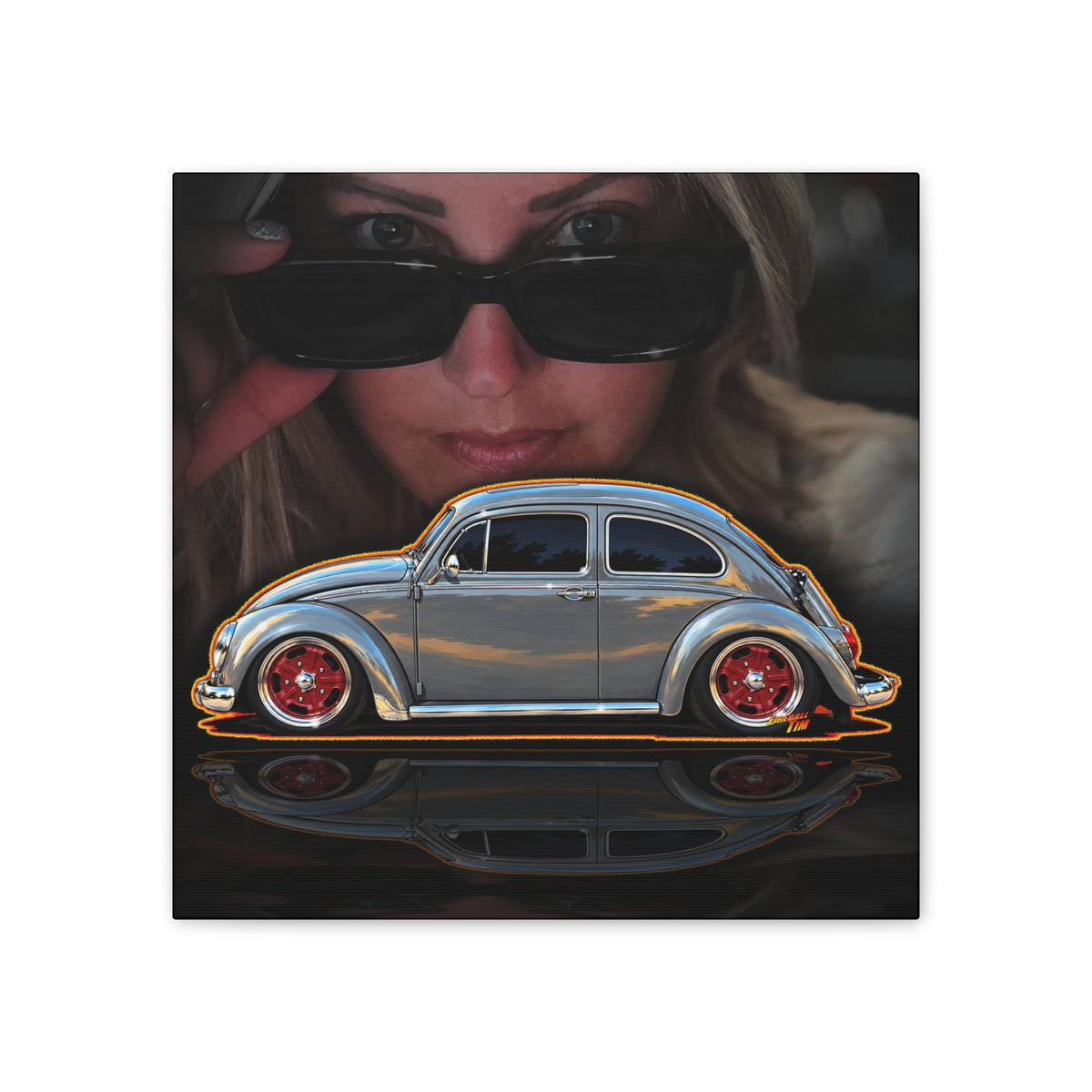 KUSTOM 1964 VW BUG Collectible Fireball Art Canvas Stretched Print
