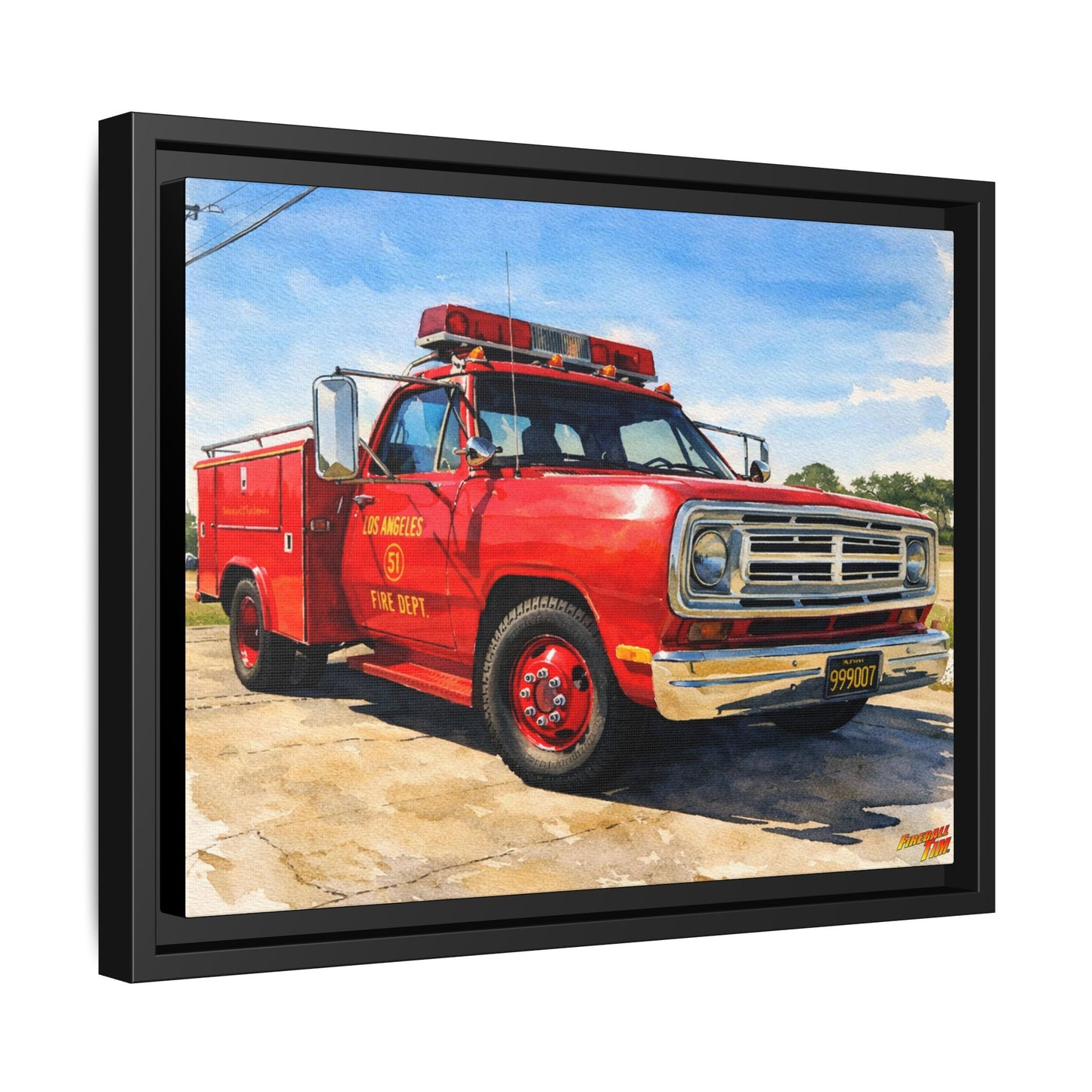 EMERGENCY SQUAD 51 WATERCOLOR PAINTING Fireball TV Car Canvas Print - Framed | Wall Art 24x18