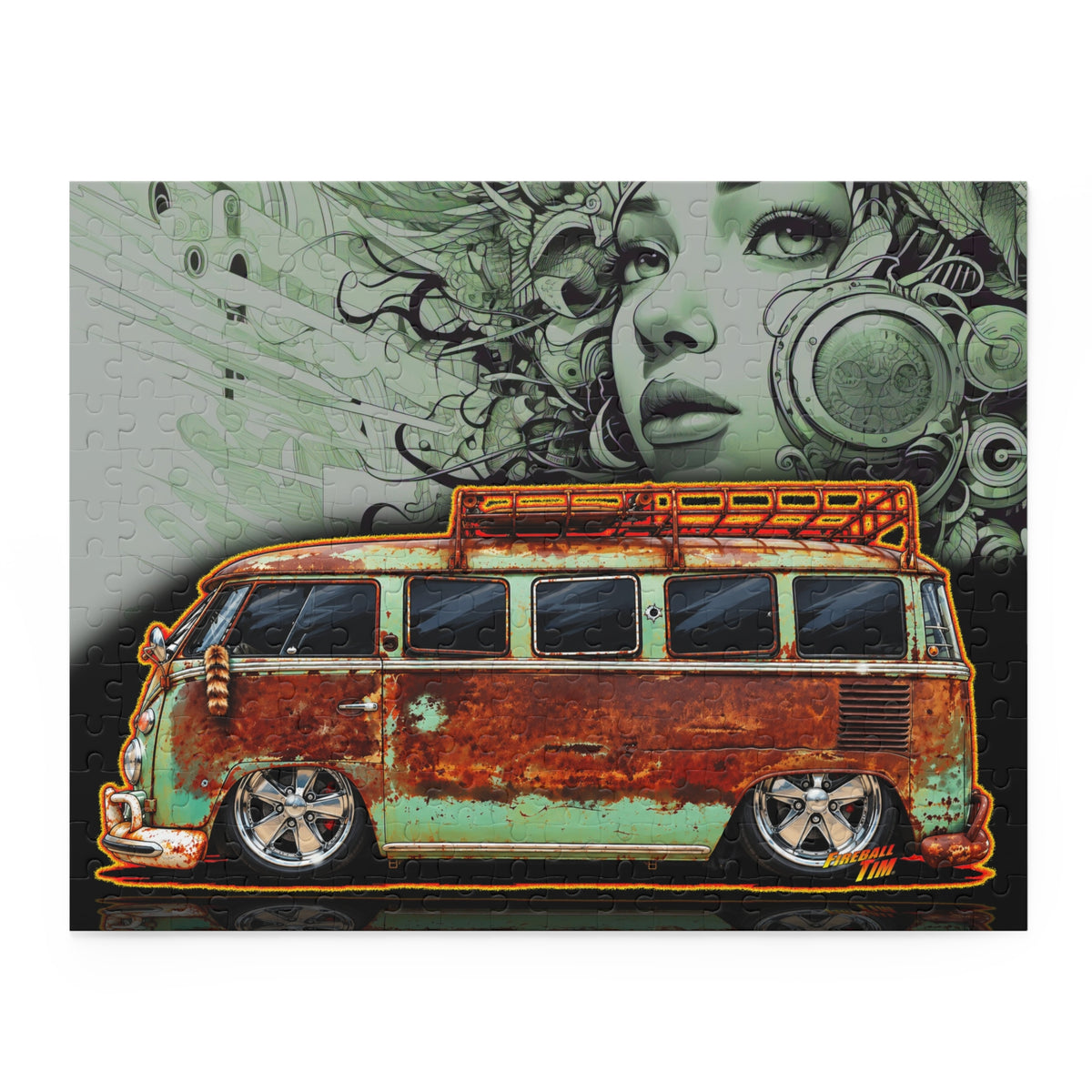 KUSTOM VW VOLKSWAGEN BUS Collectible Fireball Art Jigsaw Puzzle — (120/252/500‑Piece)