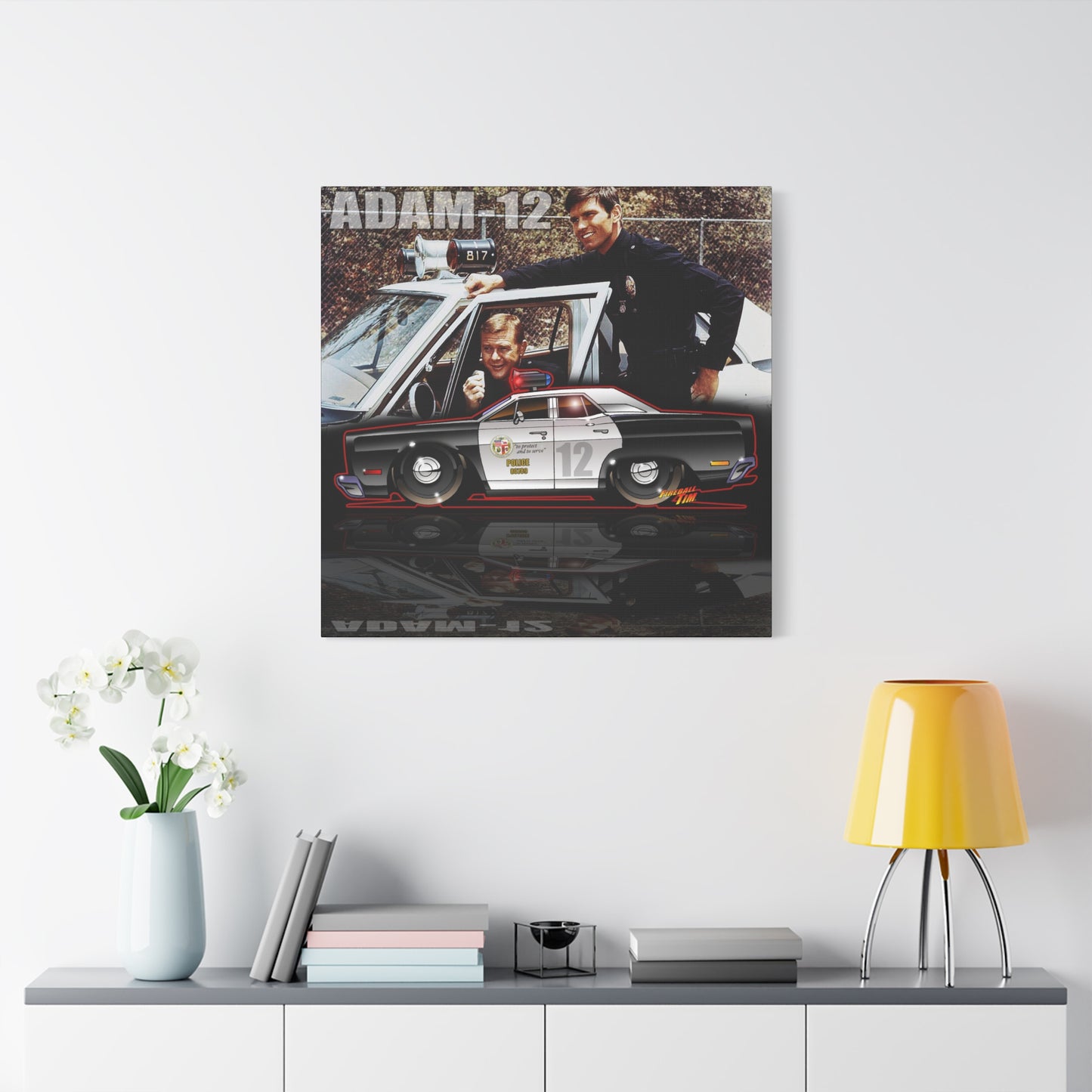 ADAM 12 PLYMOUTH Police Car Fireball Art Canvas Print