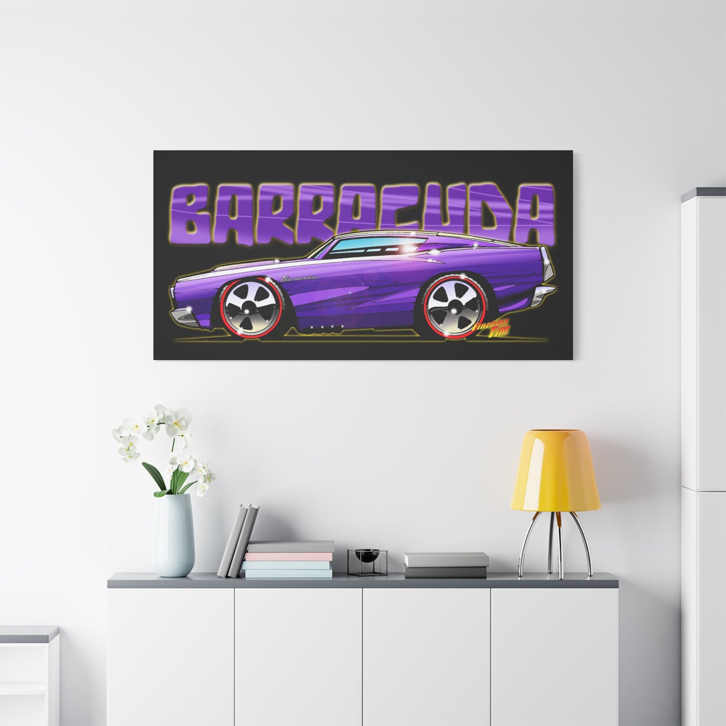 PLYMOUTH BARRACUDA Fireball Art Canvas Wall Print
